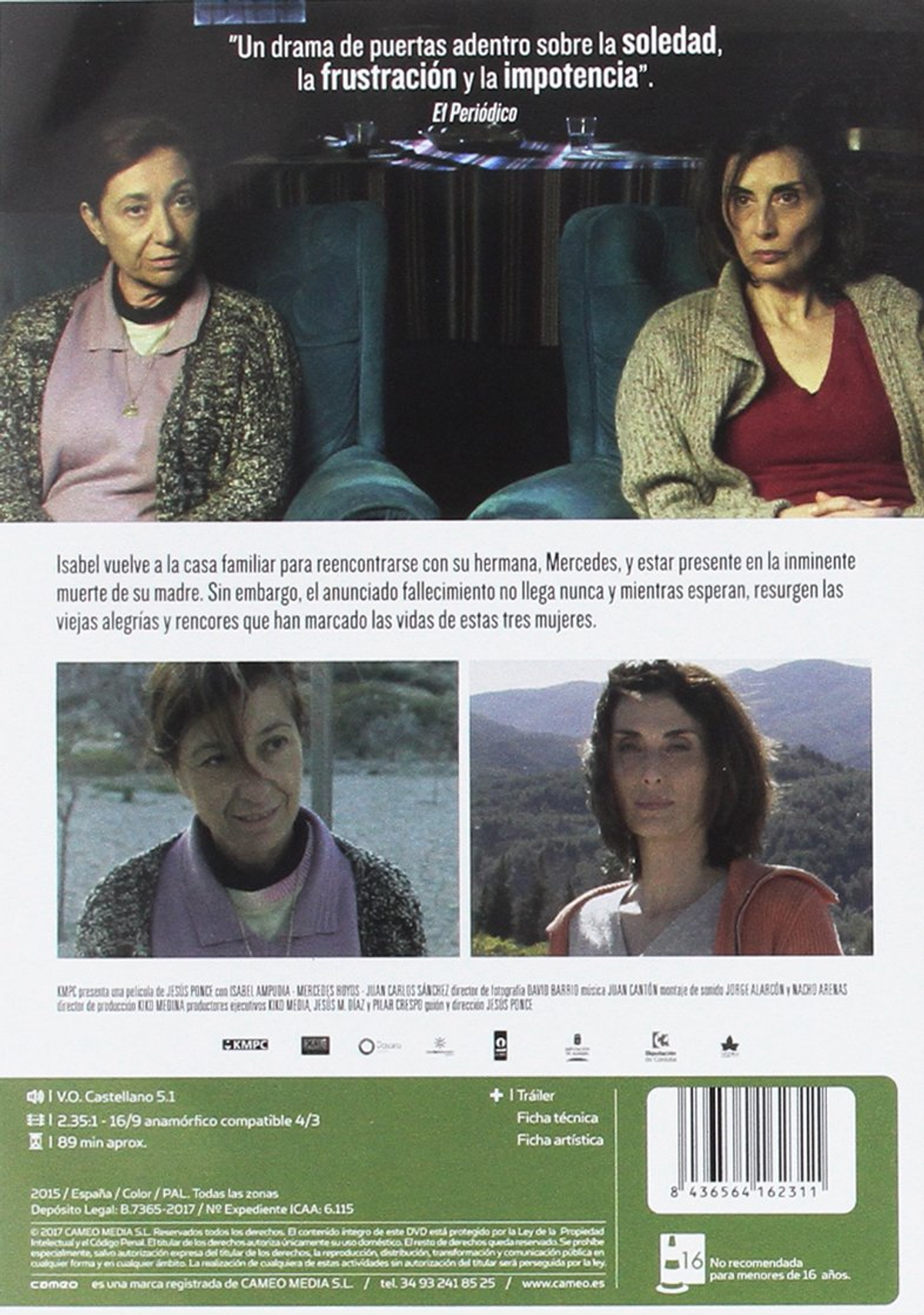Contraportada de DVD con imágenes de mujeres. Texto en español, con una cita de la película.