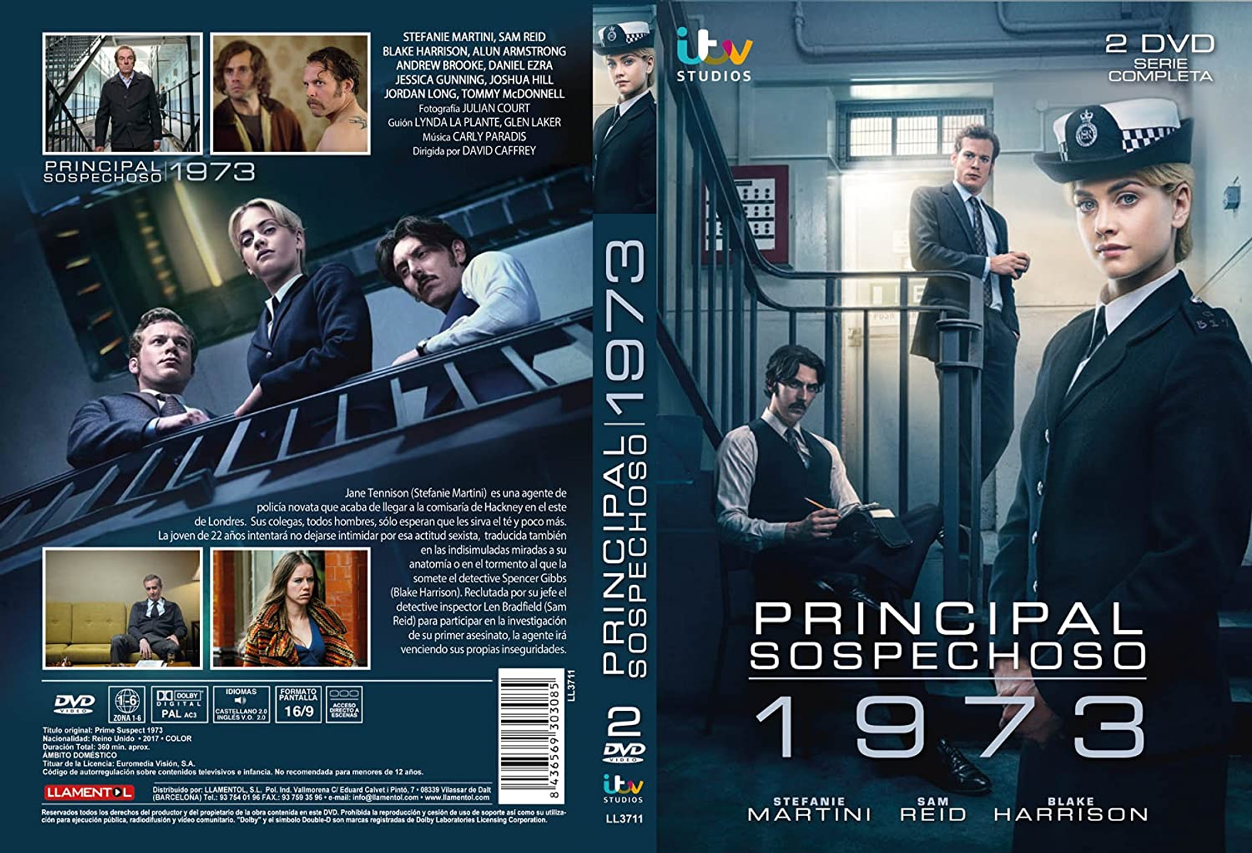Portada de DVD de 'Principal Sospechoso 1973'. Grupo de personas frente a un edificio, tema policial.
