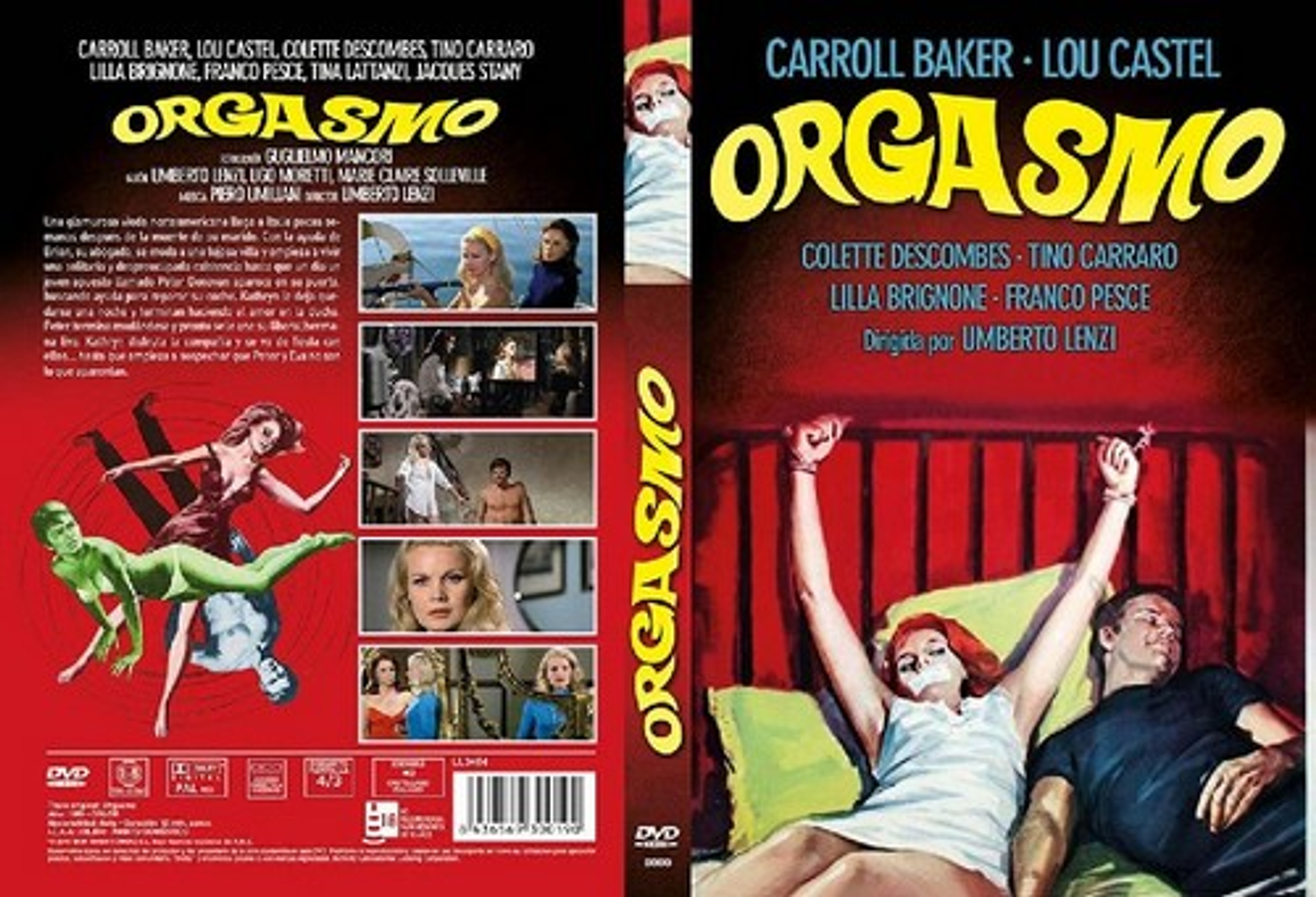 Portada de DVD de película. Mujer pelirroja y otros elementos de la película.