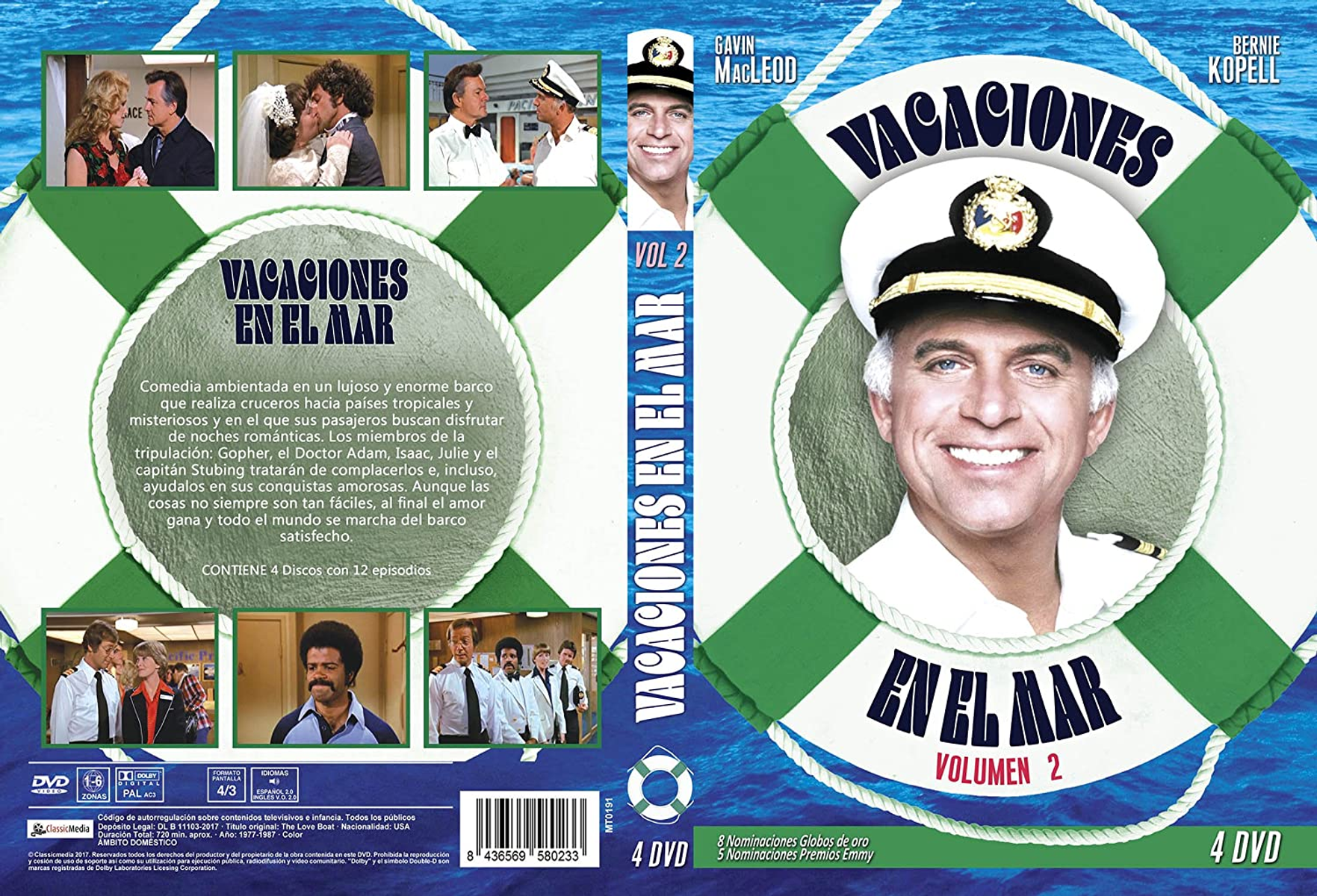 Portada de DVD de 'Vacaciones en el Mar' con un hombre con gorro de capitán. Texto en español.