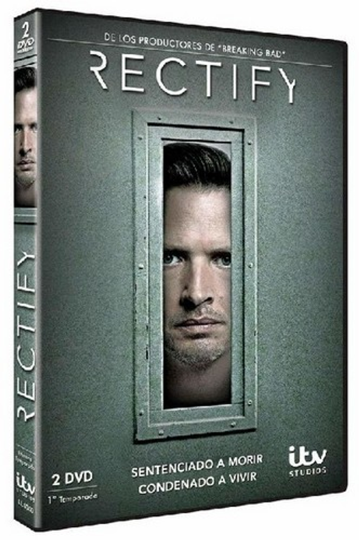 Caja de DVD: Rostro de hombre en ventana, título 'RECTIFY'.