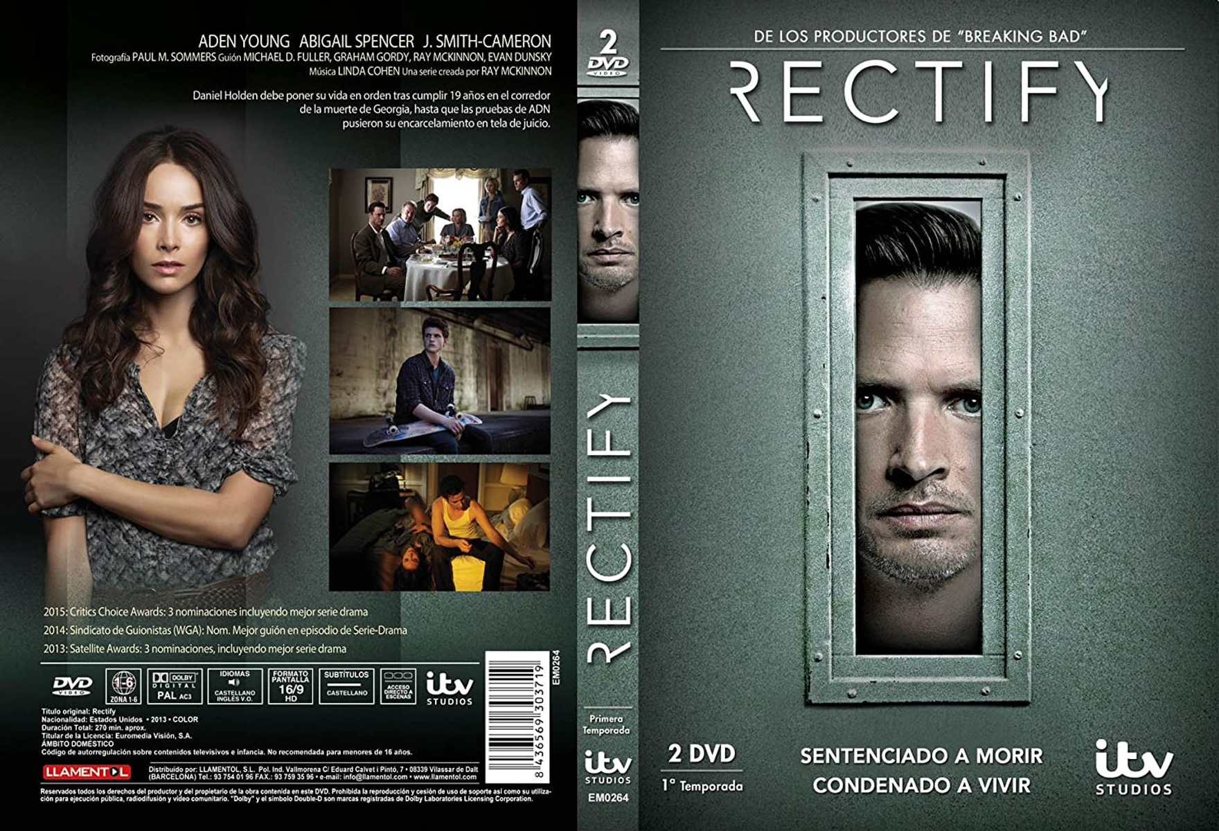 Portada de DVD de 'Rectify', caras de una mujer y un hombre, con imagen de rejas.
