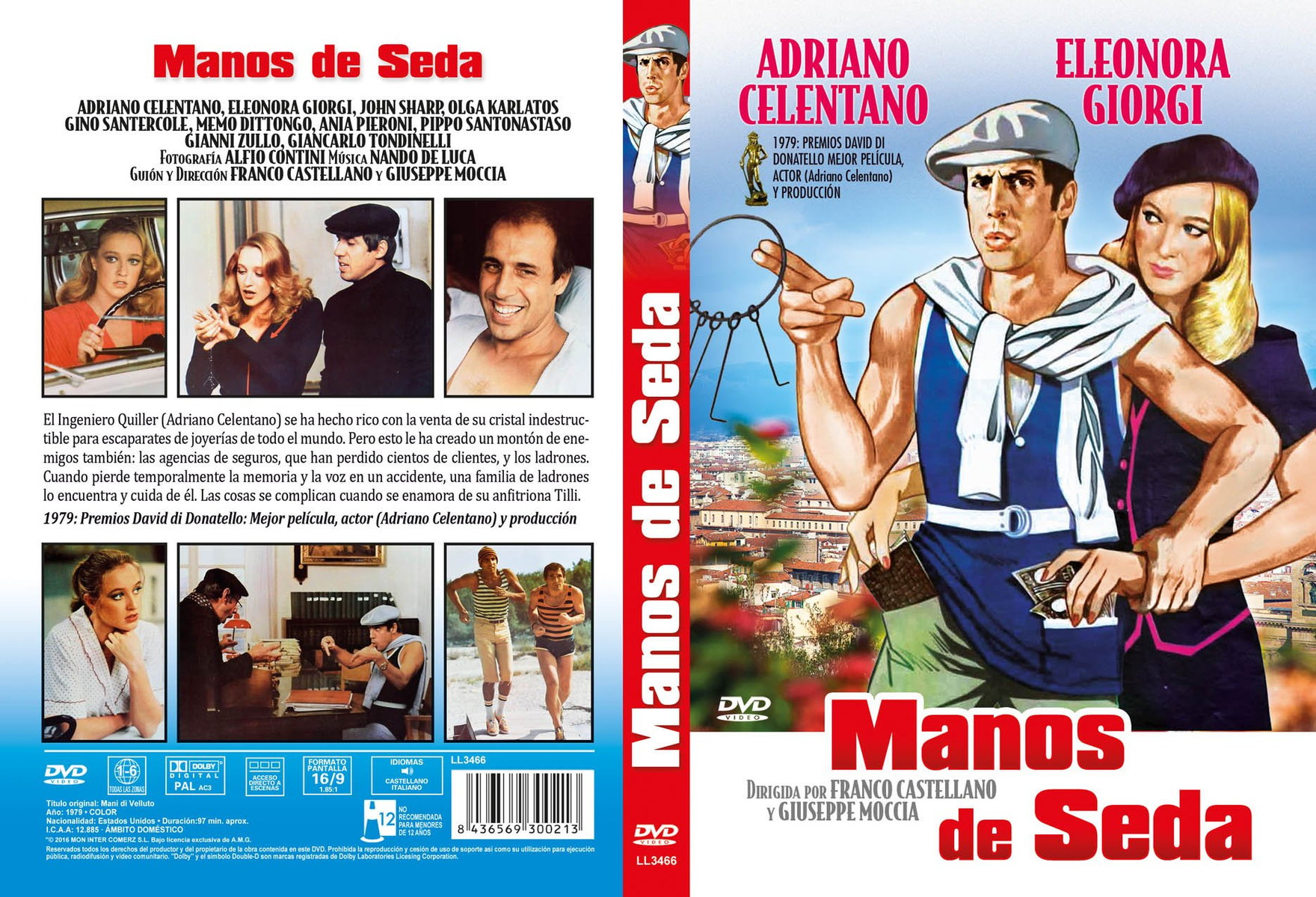 Portada de la película. Dos hombres y una mujer. Título: Manos de Seda. Texto en español. Actores en la portada.