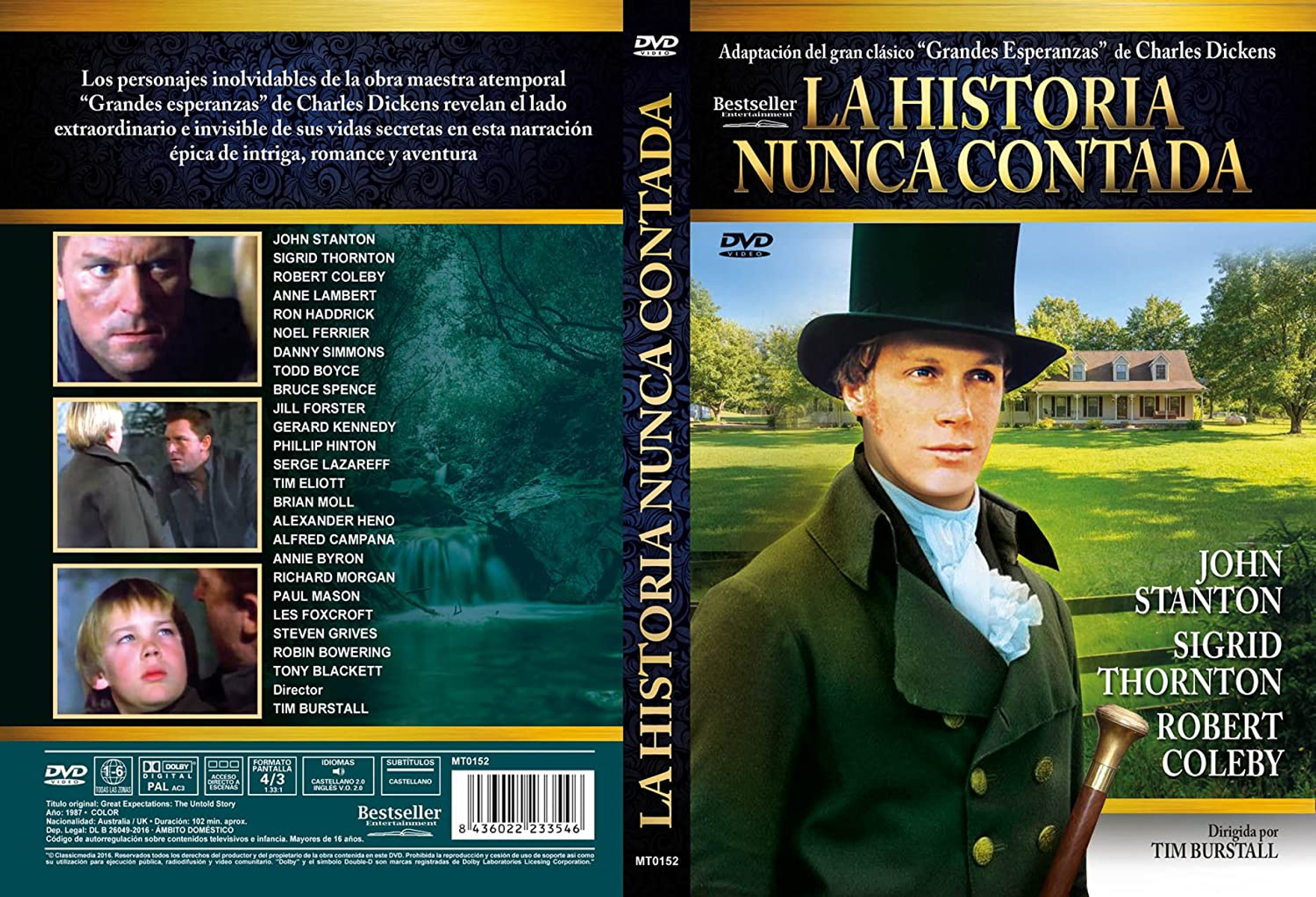 Portada de DVD de 'La Historia Nunca Contada', un hombre con abrigo verde y sombrero.