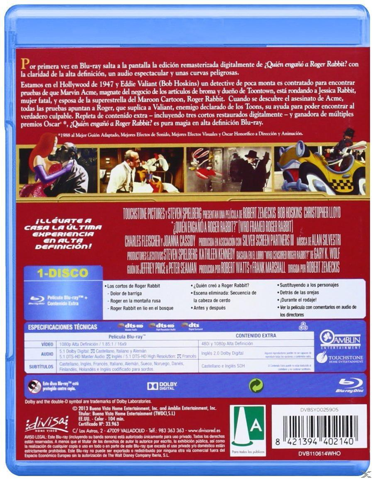 Parte trasera de una caja de DVD con texto en español, imágenes de personajes y una caricatura.