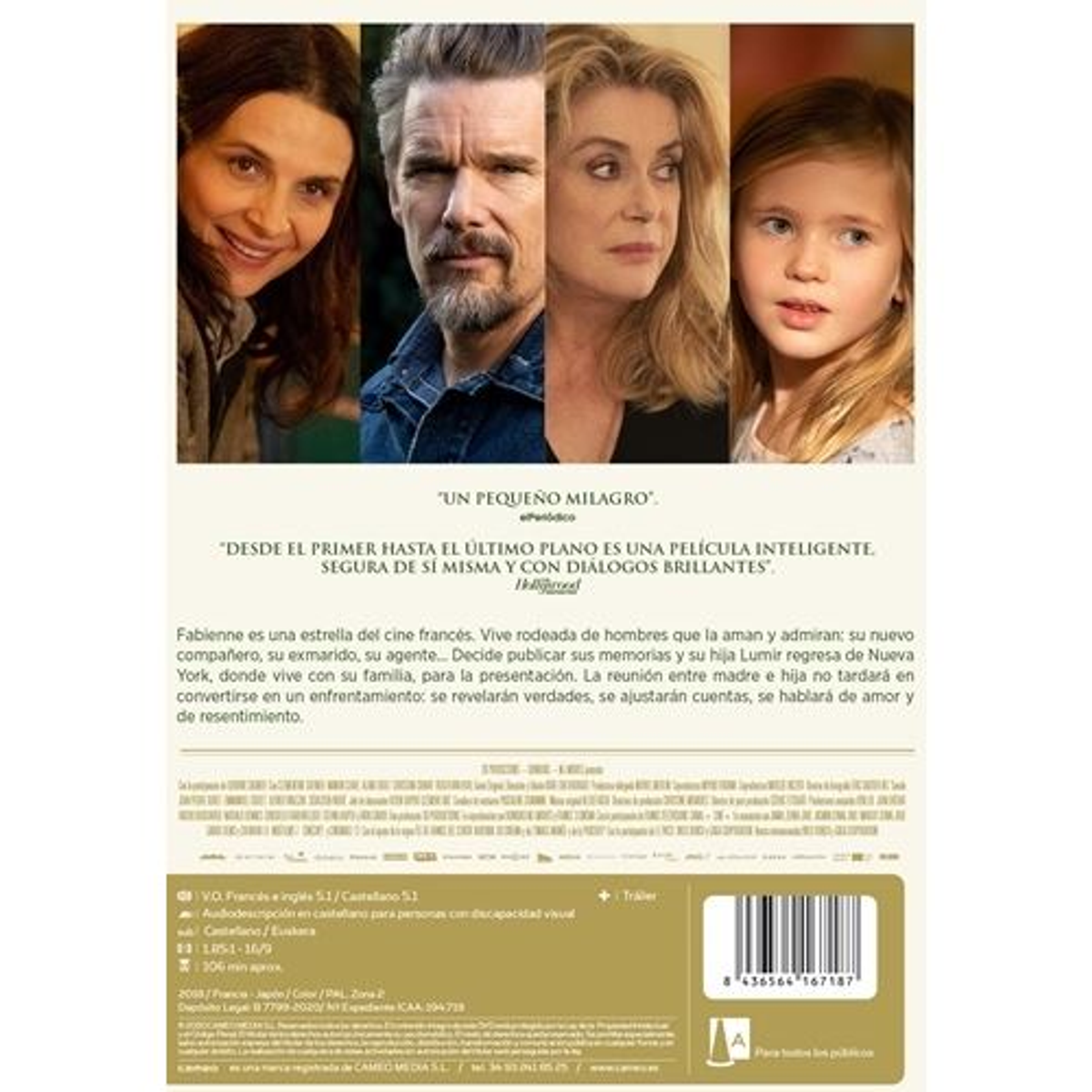 Portada de la película con los rostros de los actores. Texto en español. El fondo es blanco a amarillo.
