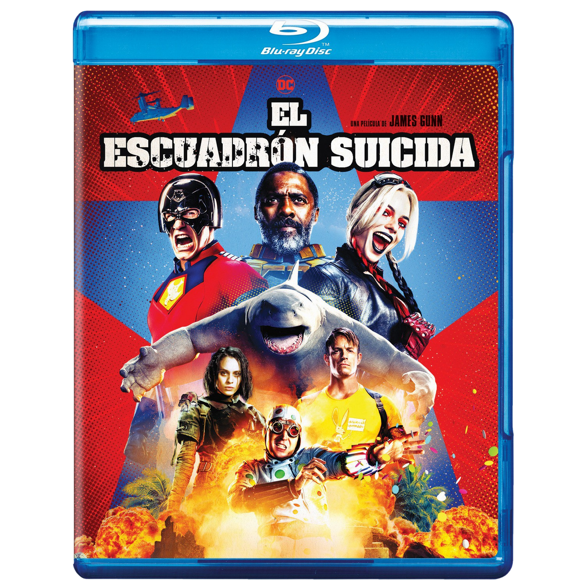 Una caja de Blu-ray con un póster de película que presenta a un grupo de superhéroes.