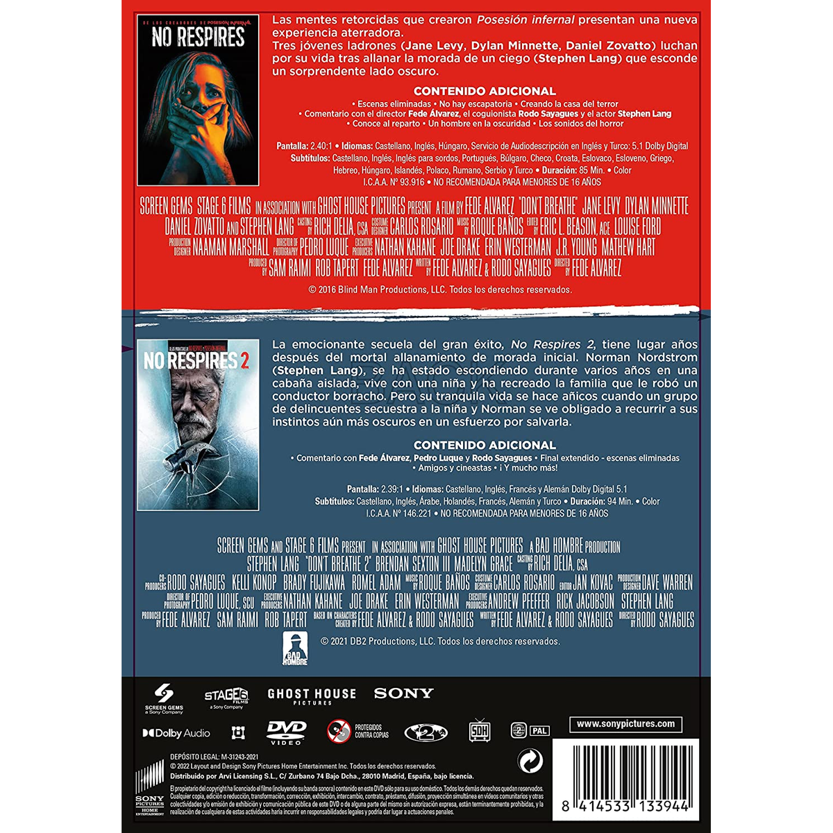 Portada de DVD de película con texto y gente. Contraportada con más información.