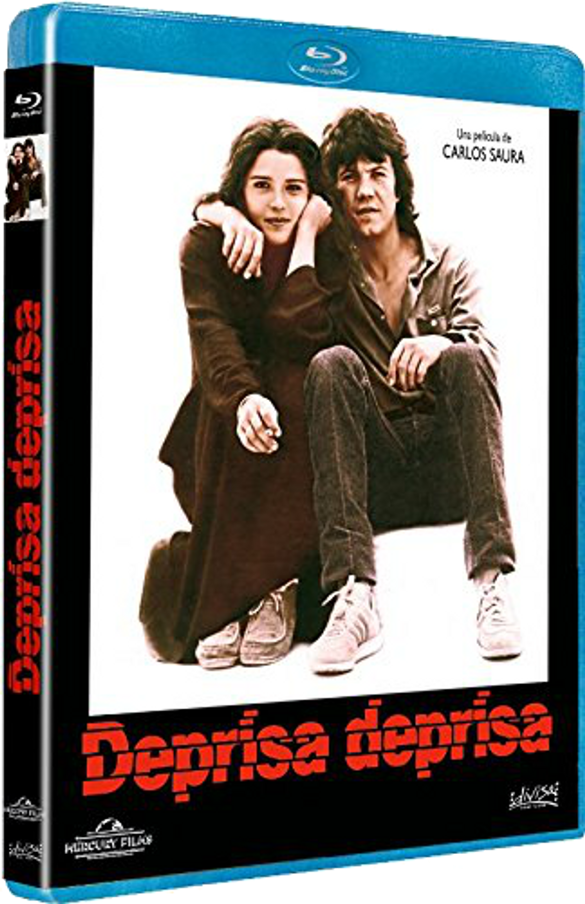 Portada de Deprisa, Deprisa Blu-ray. Una pareja se abraza. Fondo blanco.