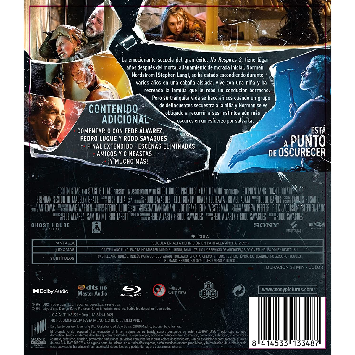 Portada de la película Don't Breathe 2. Un hombre mirando a la cámara. El fondo es una habitación oscura.