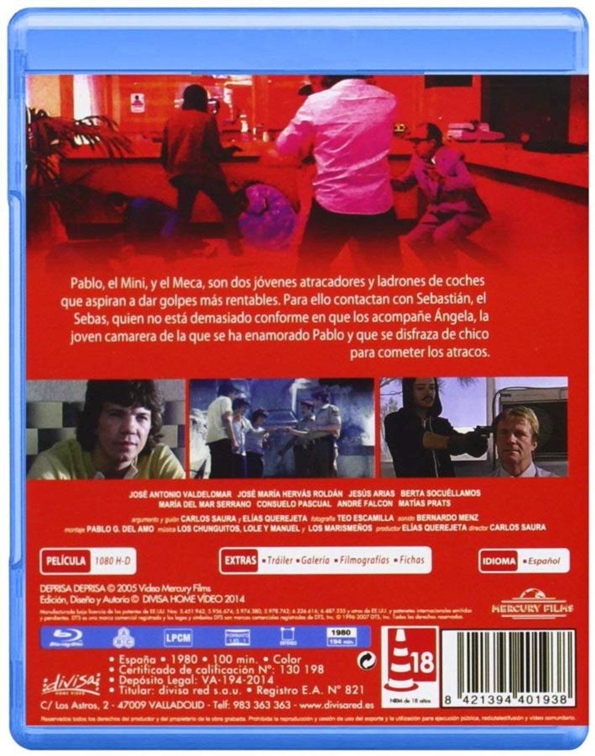 La parte trasera de una caja de DVD. Muestra la parte trasera de la caja de la película en español.