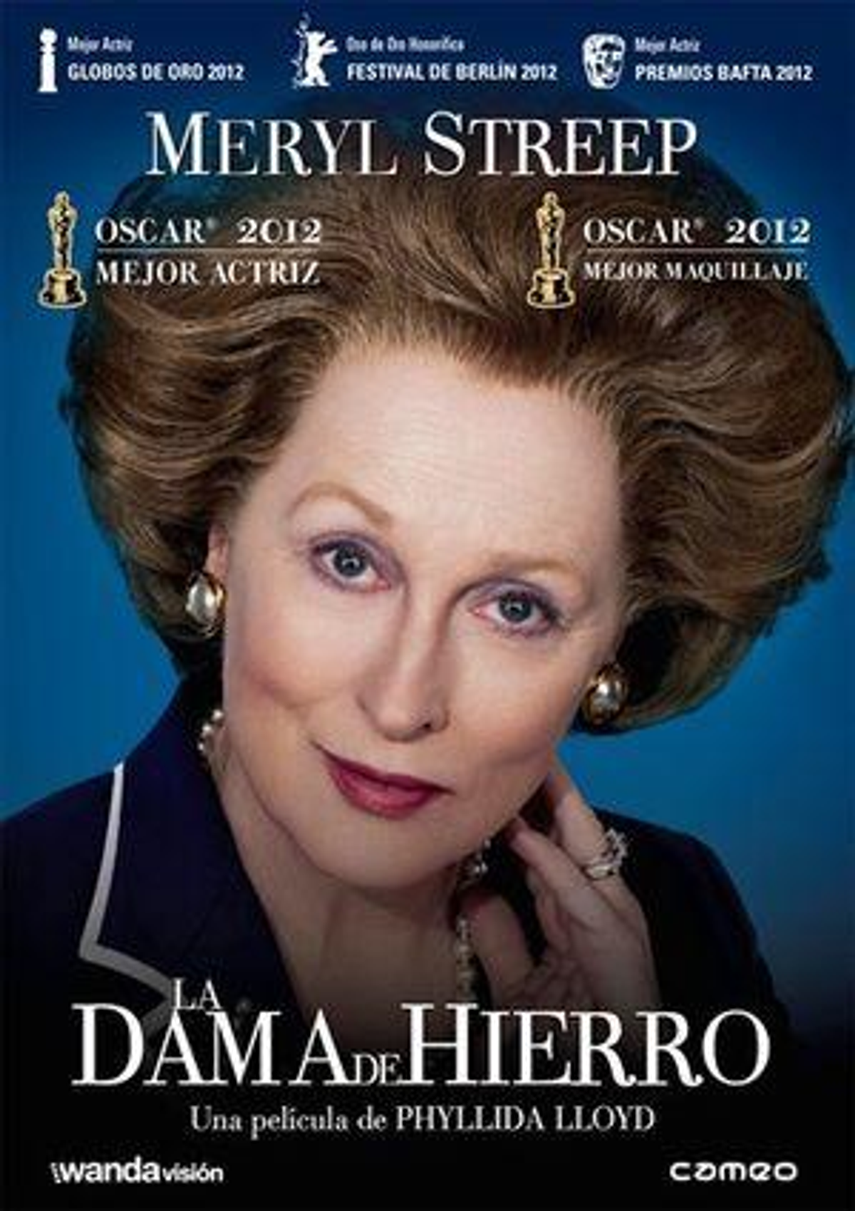 Póster de la película La Dama De Hierro. Rostro de Meryl Streep, premios, título.