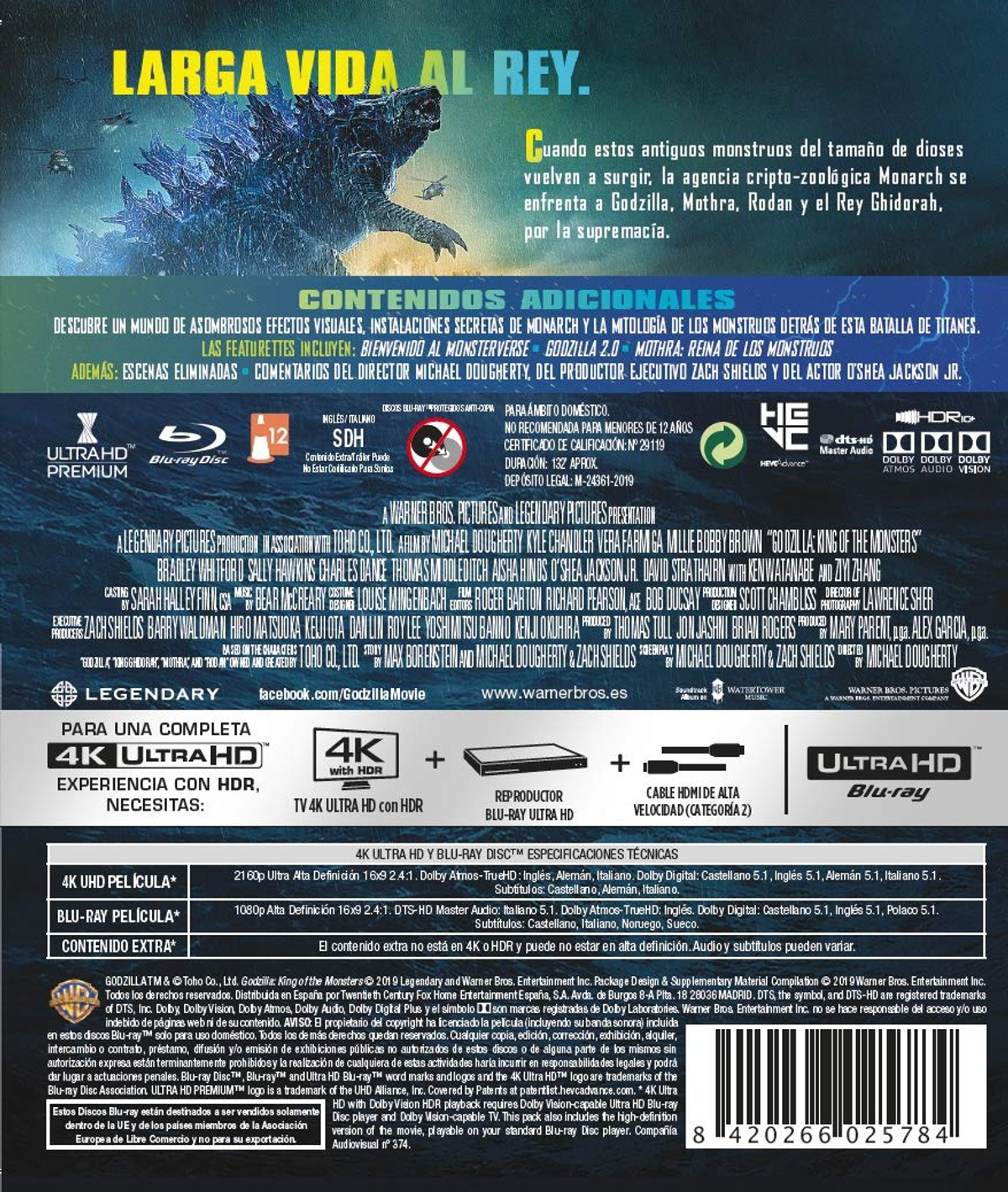 Una carátula de película con texto en español, con imágenes de Godzilla vs. Kong.