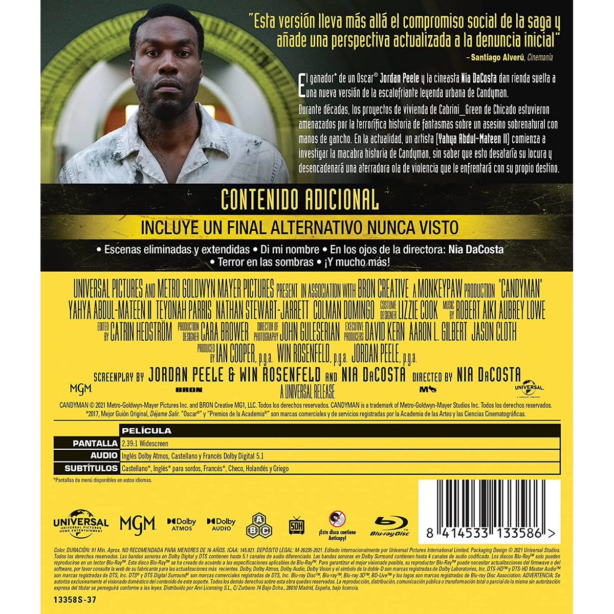 Portada de la película. Hombre negro en traje, expresión seria. Texto, fondo azul.
