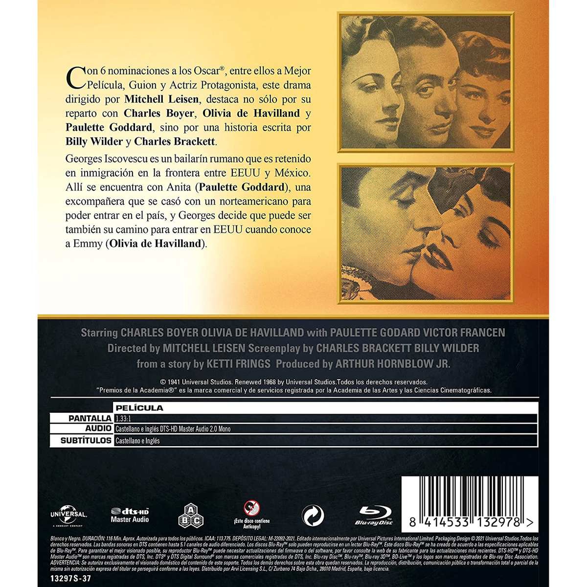Portada de película con retratos vintage, texto y créditos. Blu-ray con texto en español.
