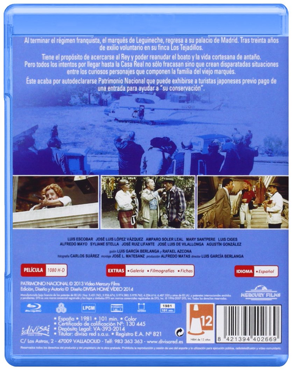 Contraportada de un DVD, mostrando a varios hombres en un escenario que parece un palacio.