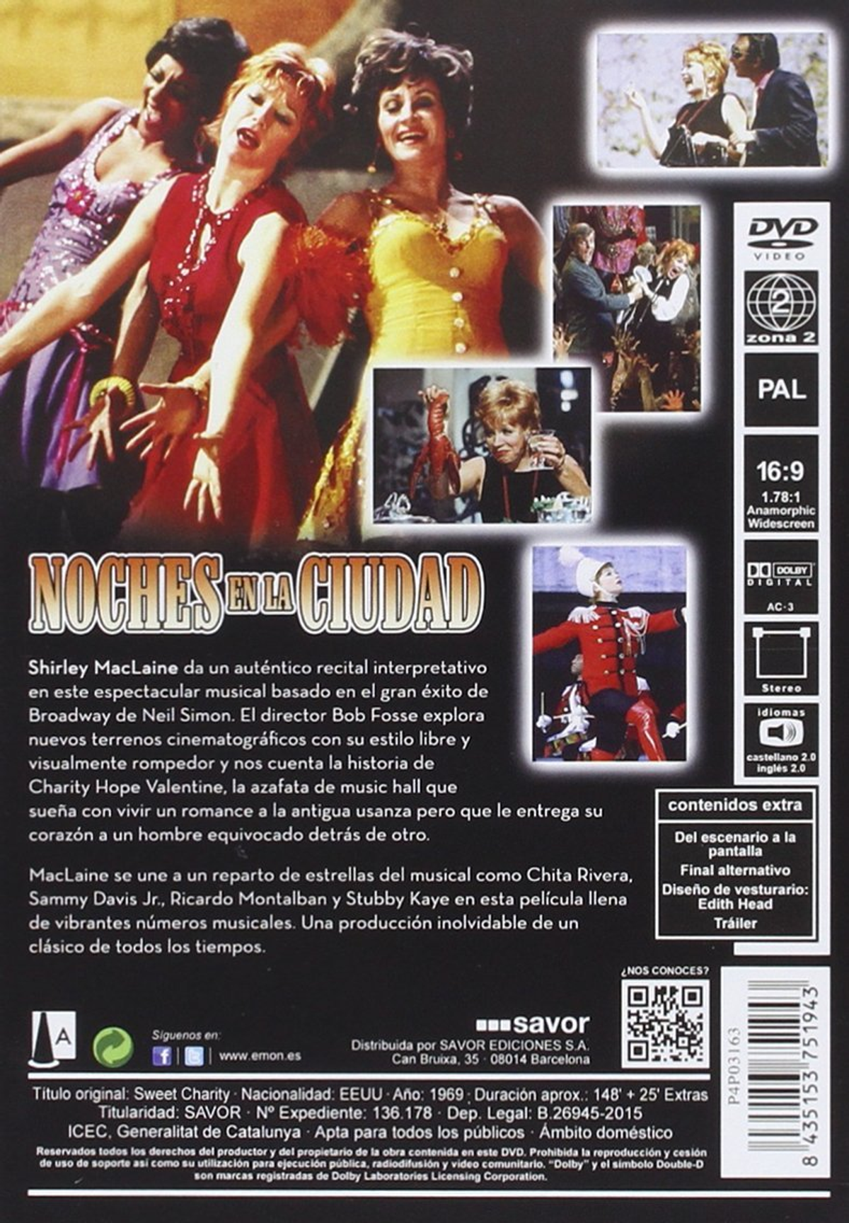 Contraportada de una película con mujeres con vestidos y un hombre con traje, con texto en español.