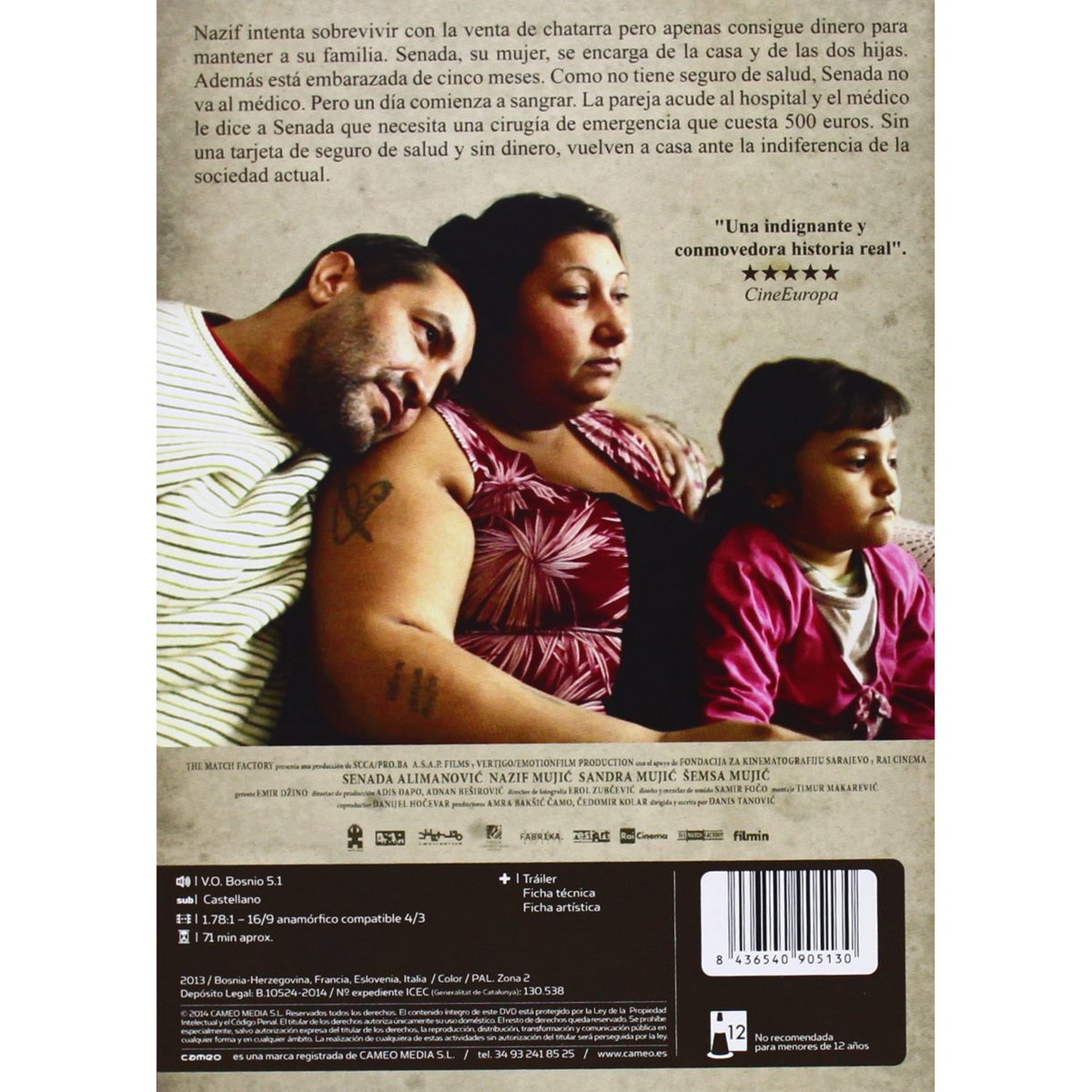 Portada de la película: Un hombre y una mujer con texto en español. Título: 'Familia de Nazif'.