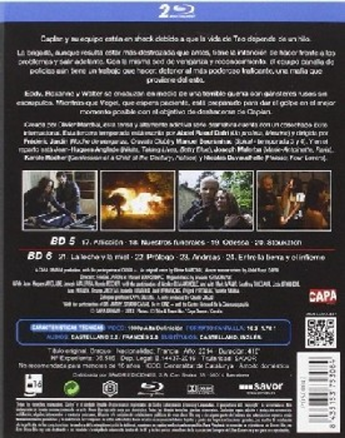 Parte trasera de una caja de DVD. Contiene texto en español sobre una película.