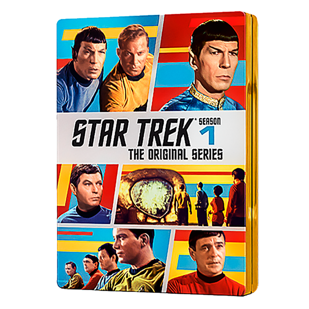 Portada de DVD de Star Trek, con imágenes de los actores y el logotipo de la serie.