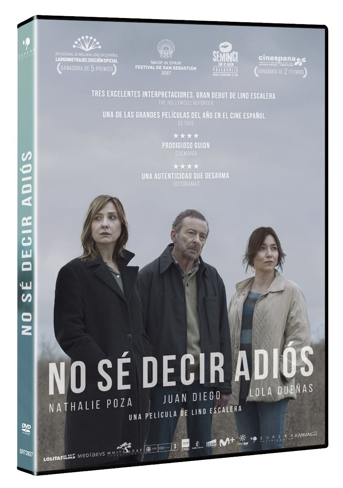 Una carátula de DVD con tres personas, el título 'No Sé Decir Adiós' en español.