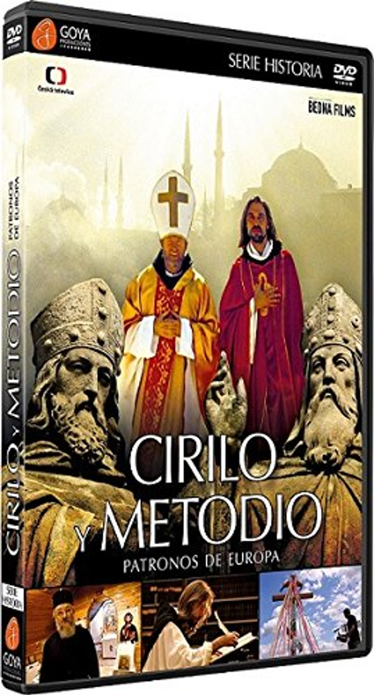 Portada de DVD de Cirilo y Metodio. Presenta a dos hombres con atuendo religioso.