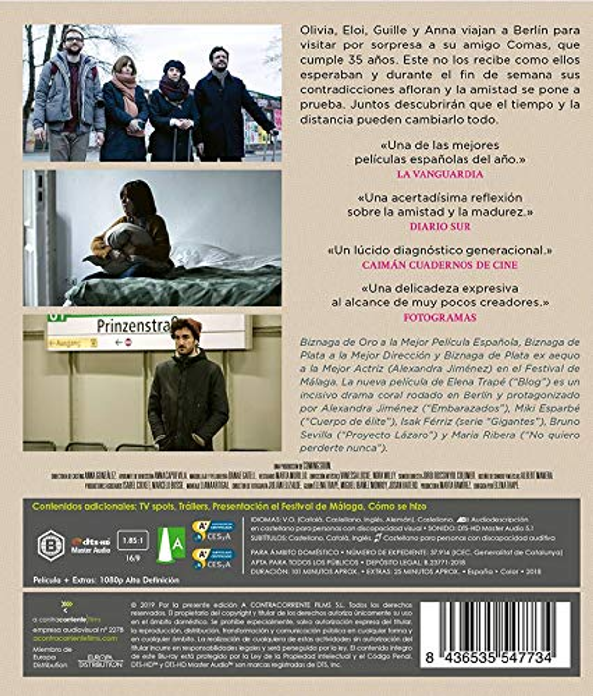 Parte trasera de una caja de DVD con imágenes de personas, texto en español y fotogramas.