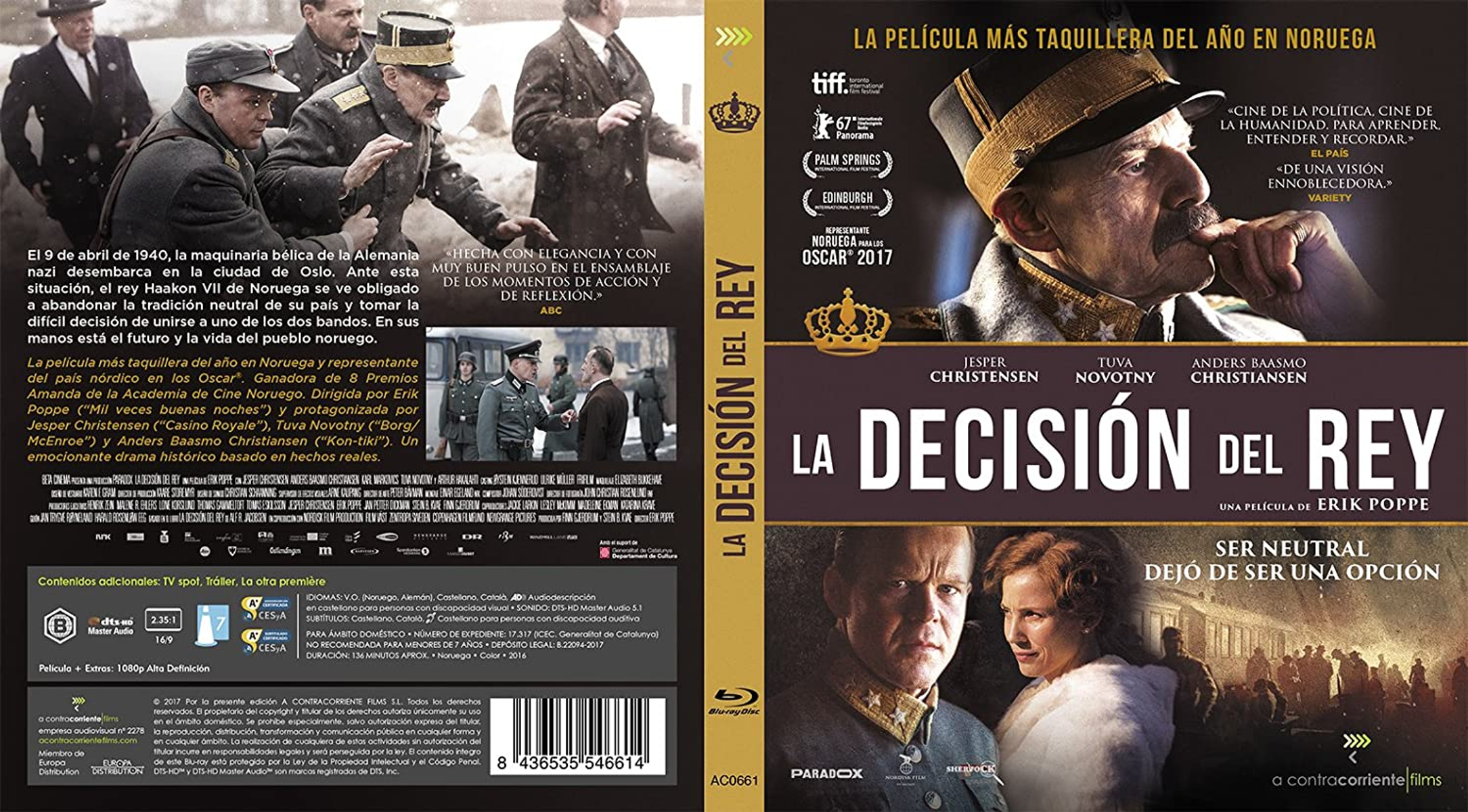 Portada de la película 'La decisión del rey'. Hombres con uniformes. Un hombre con bigote en el centro.