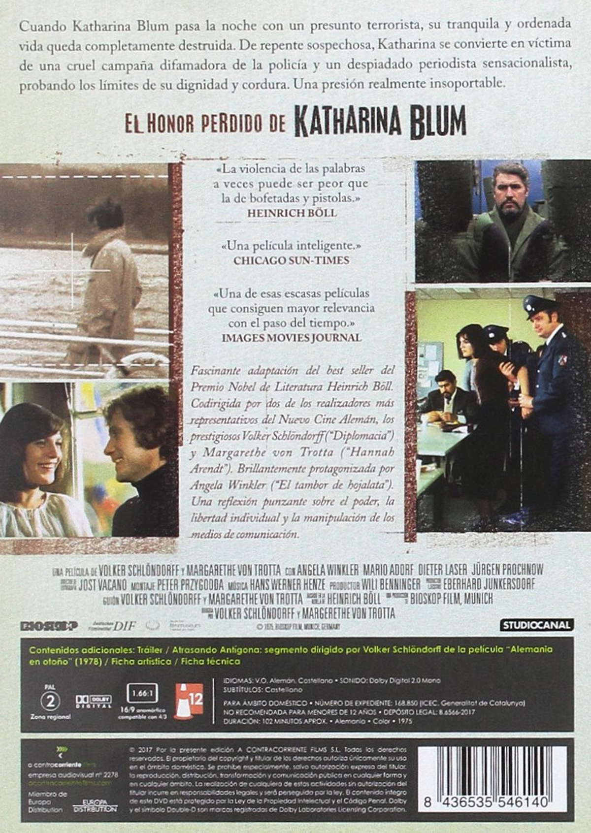 Parte trasera de la caja del DVD con una foto de personas y texto.