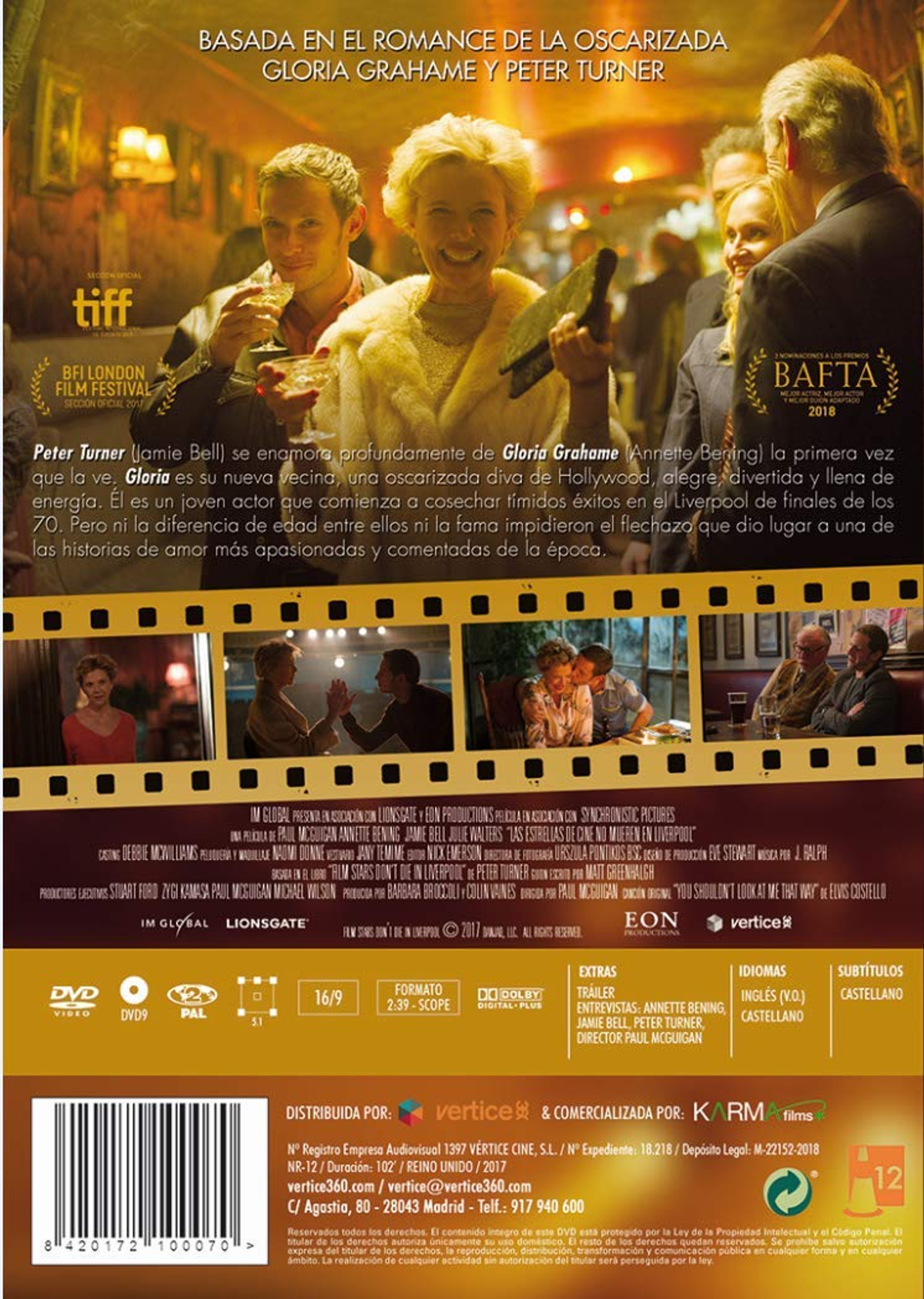 La portada de la película presenta a una mujer rubia y texto en español. Hay otras personas en el fondo.