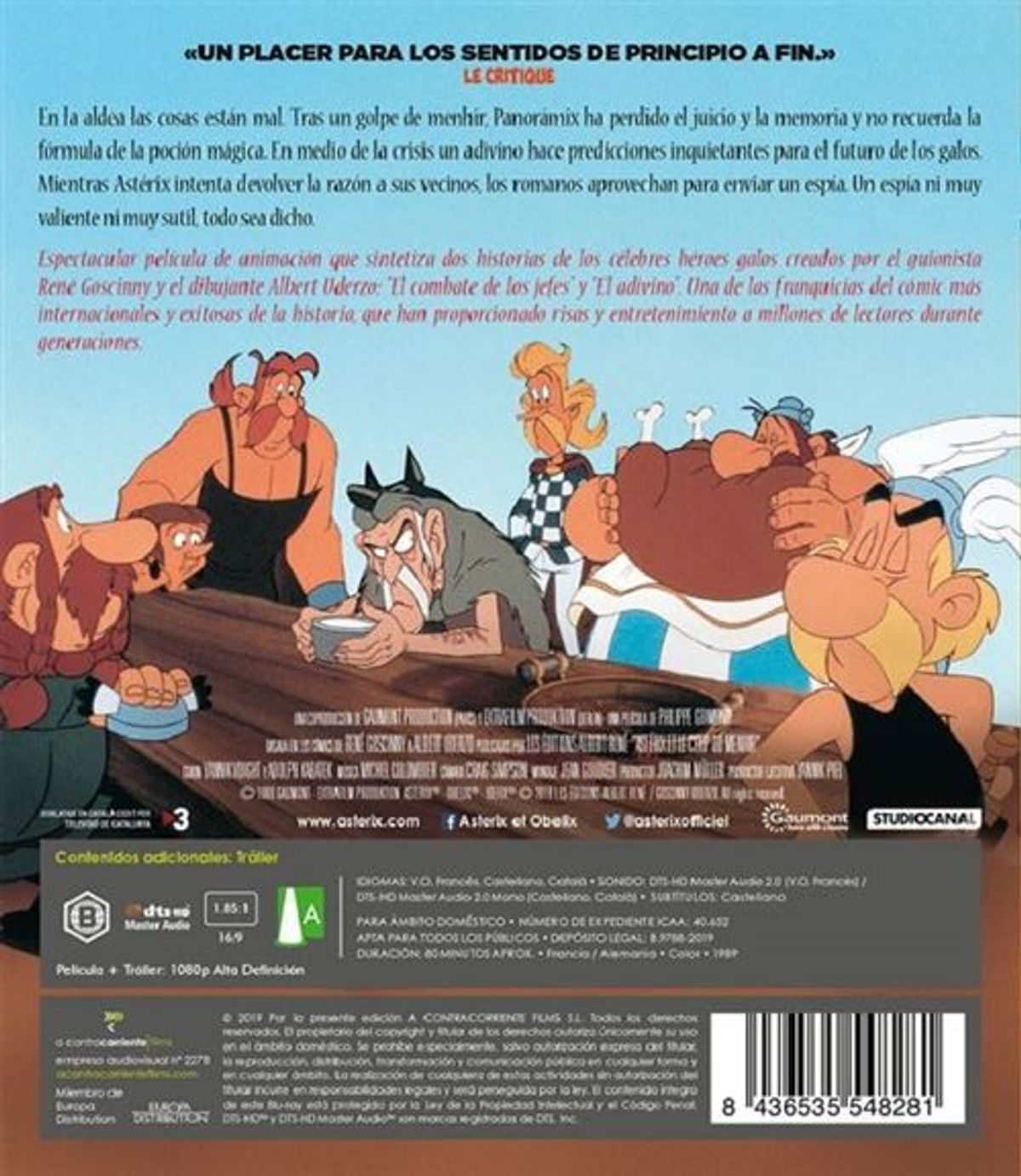 Contraportada DVD: Personajes de dibujos animados, título 'Asterix y Obelix'.