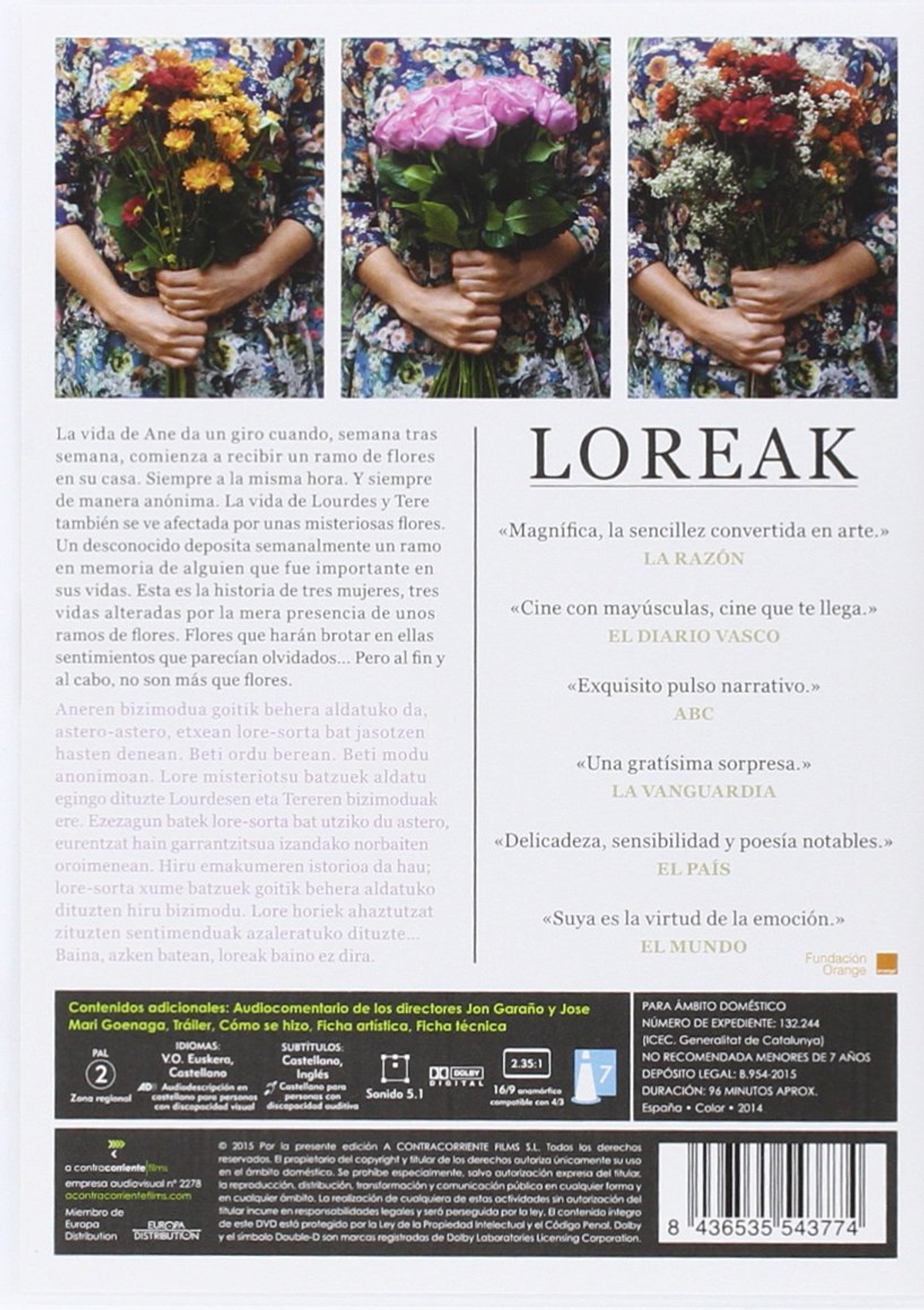 Contraportada de DVD con tres mujeres sosteniendo ramos de flores, texto en español.