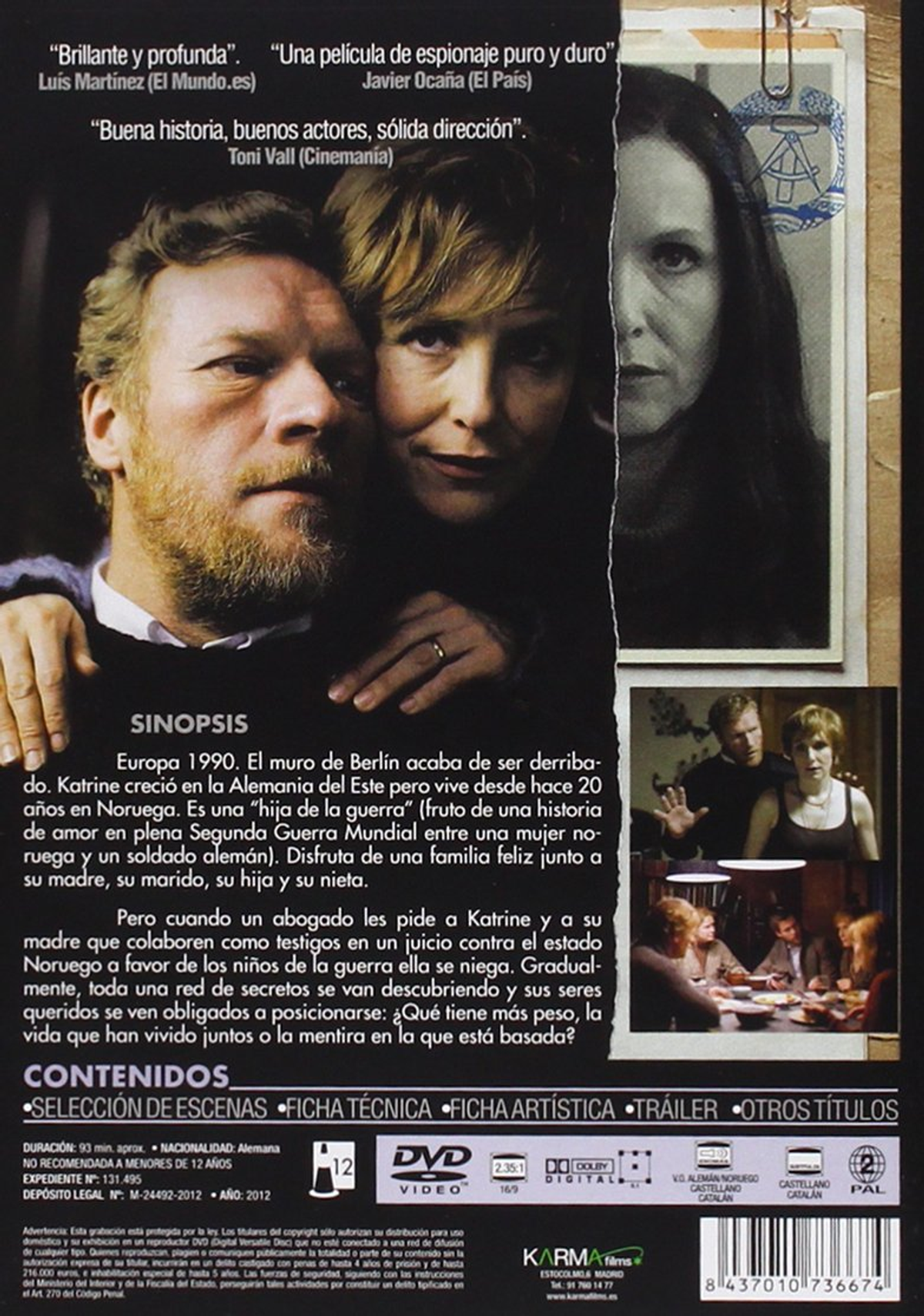 Portada de DVD de una película. Una pareja se abraza, con el rostro de una mujer al fondo.