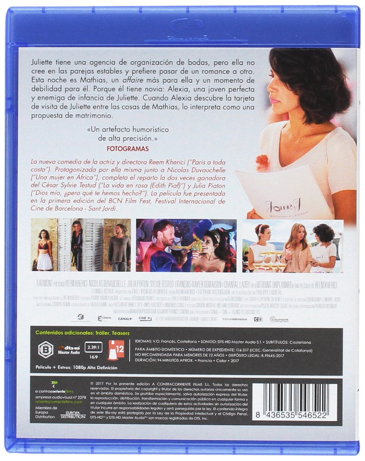 Contraportada de DVD. Mujer con vestido, varias personas, texto en español.