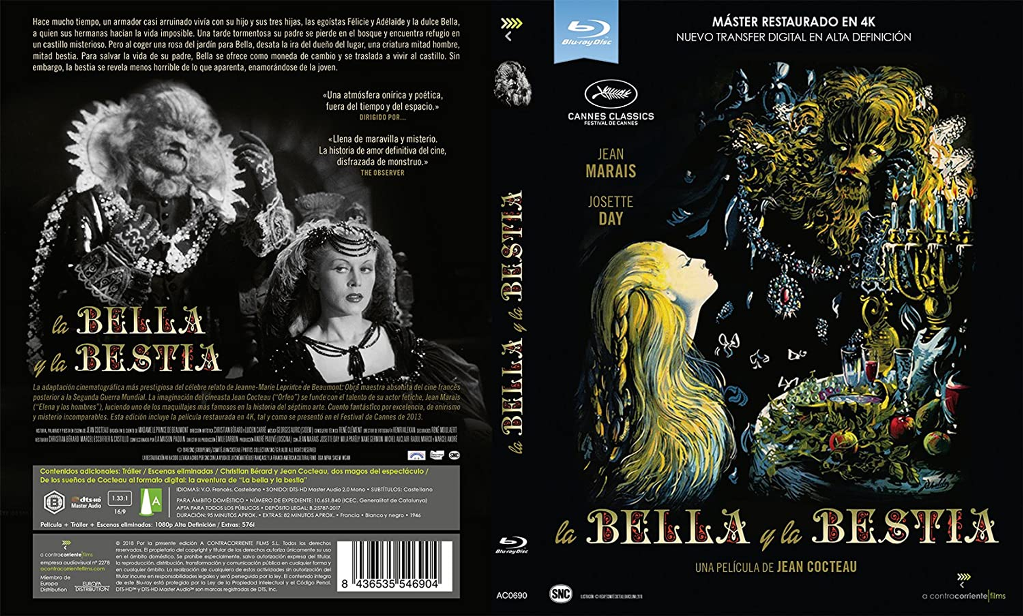 Portada de DVD titulada 'La Bella y la Bestia' con una mujer y una figura parecida a una bestia con un fondo oscuro.