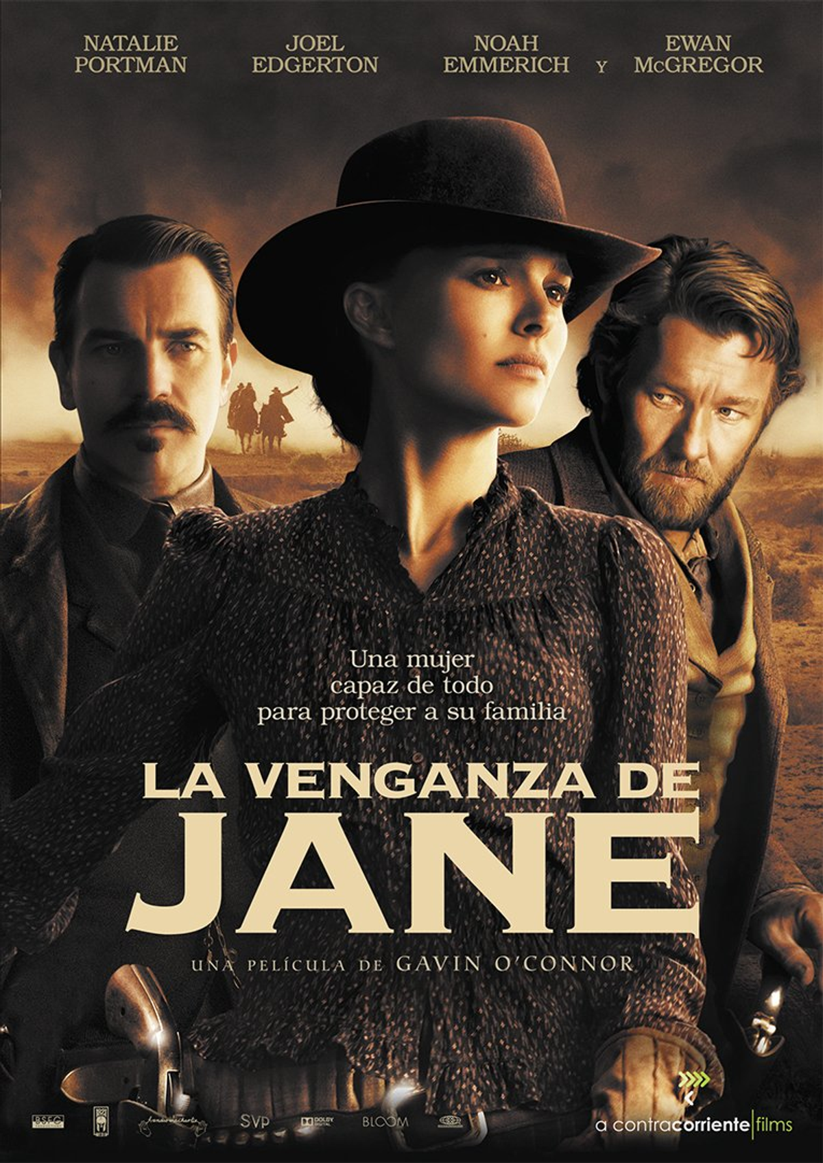 Cartel de la película: Natalie Portman, Joel Edgerton y Ewan McGregor. Título: Jane Got a Gun.