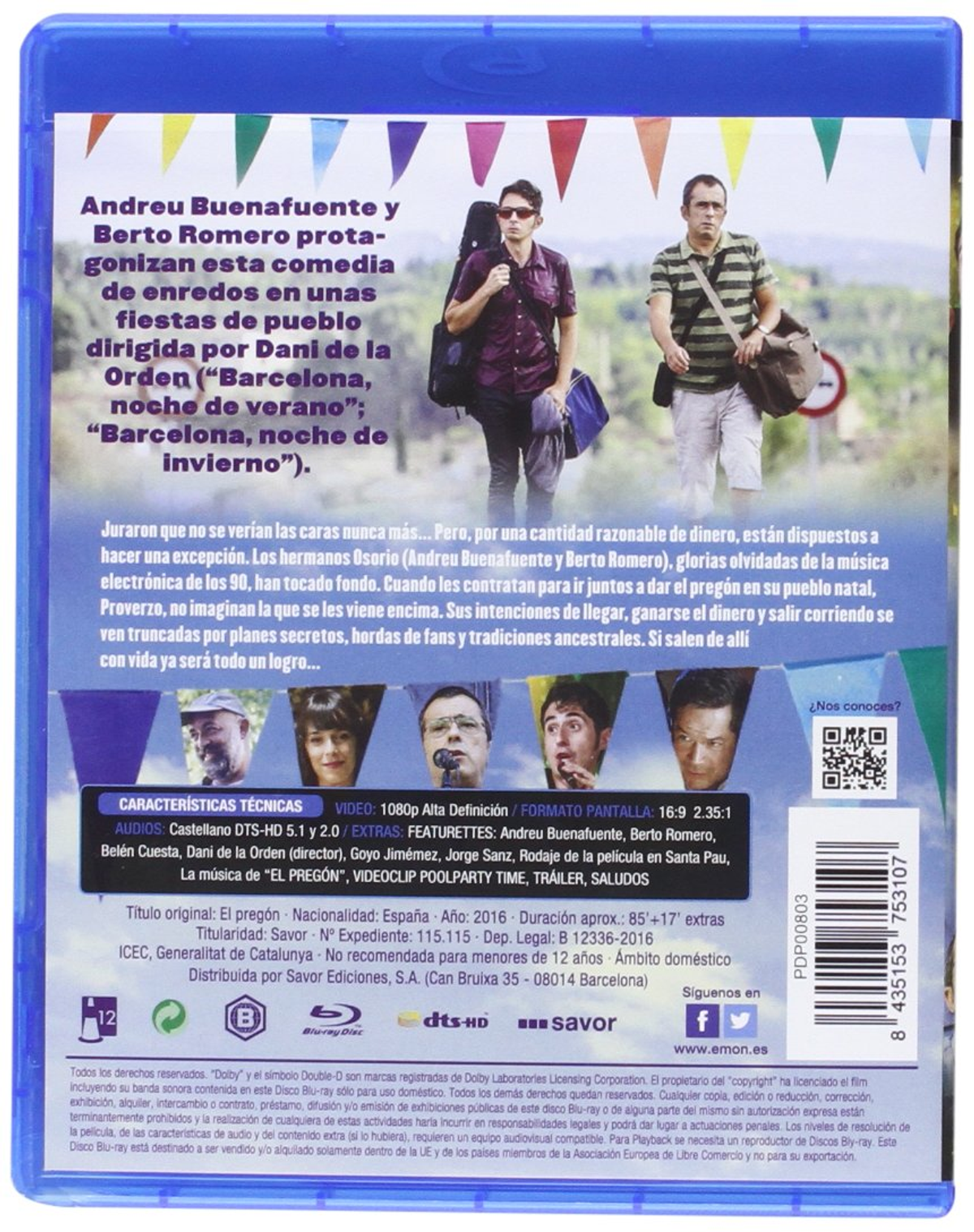Contraportada de DVD. Dos hombres con una guitarra en una carretera. Texto en español, fondo azul.
