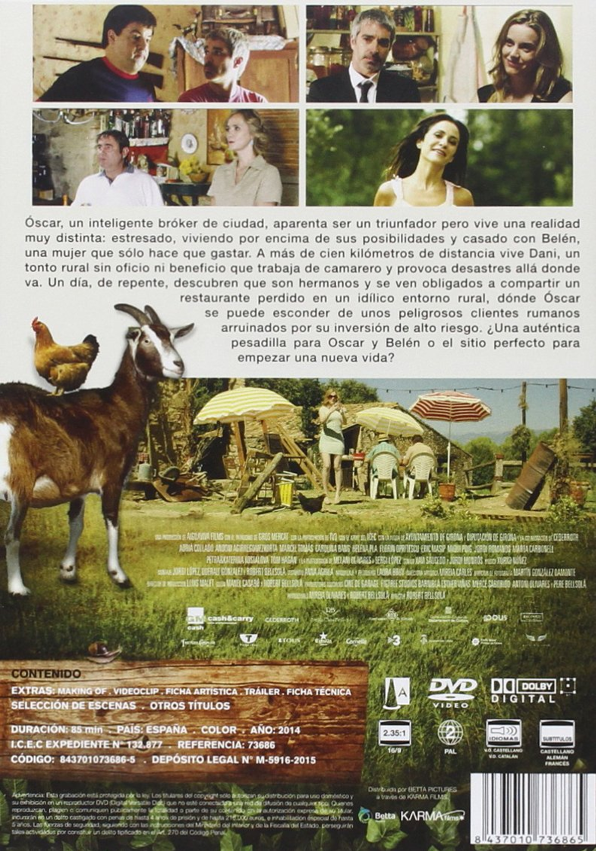 Contraportada del DVD con imágenes de personas y una cabra. El texto está en español.