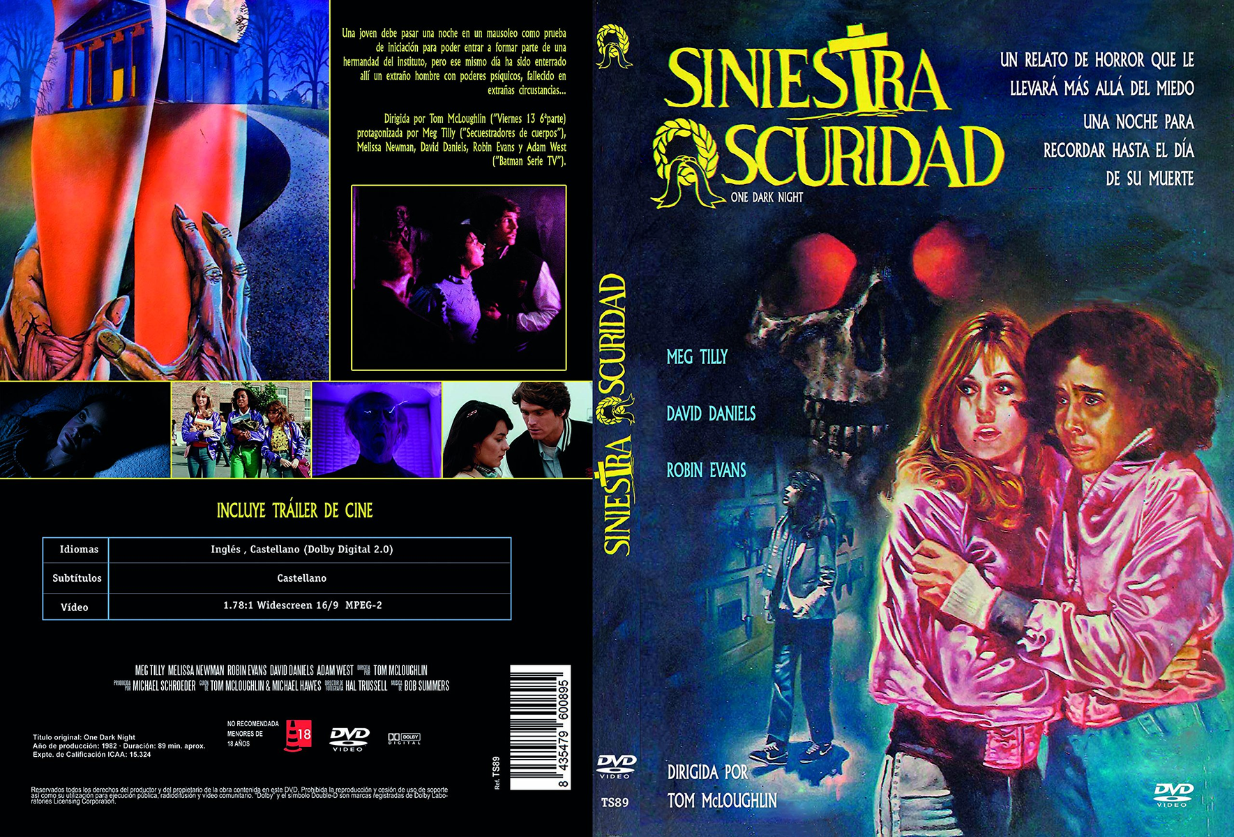 Portada DVD: Mujer y hombre asustados, texto 'SINIESTRA OSCURIDAD'.