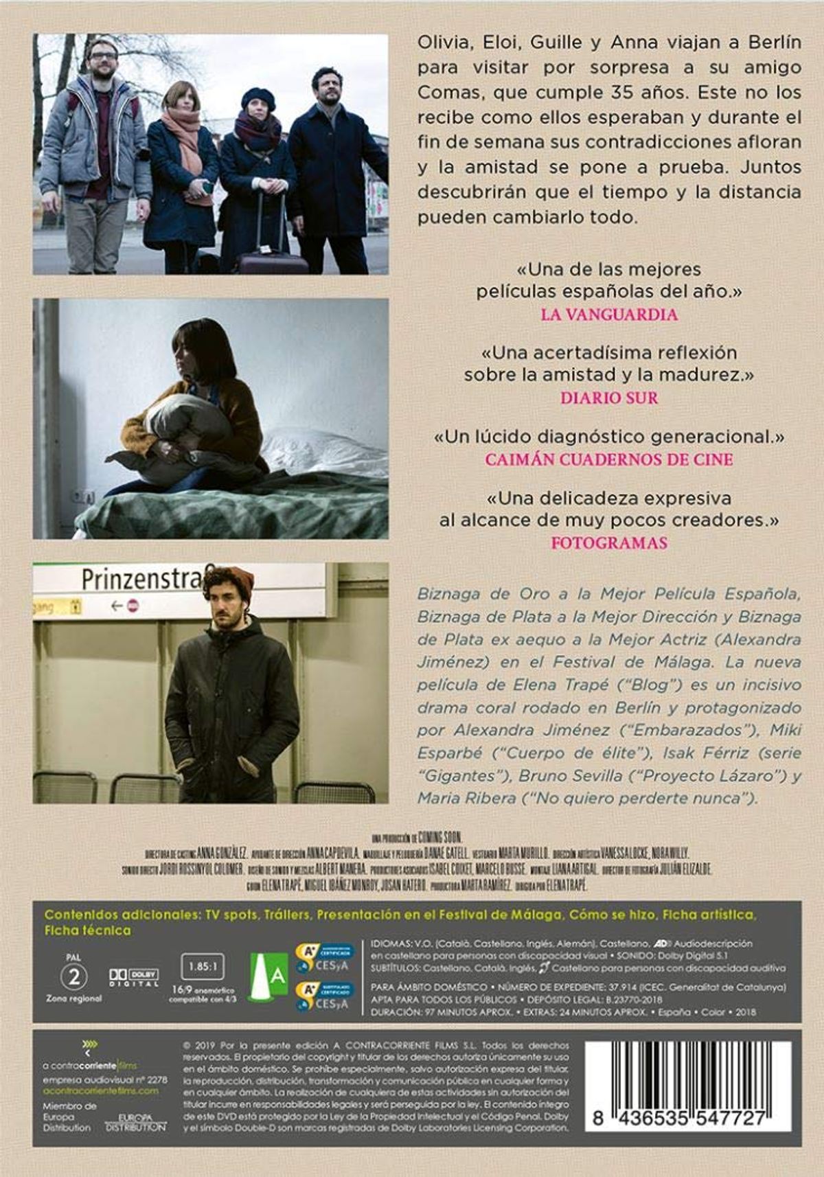 Contraportada DVD: Gente frente a un edificio, detalles de 'Gold'.
