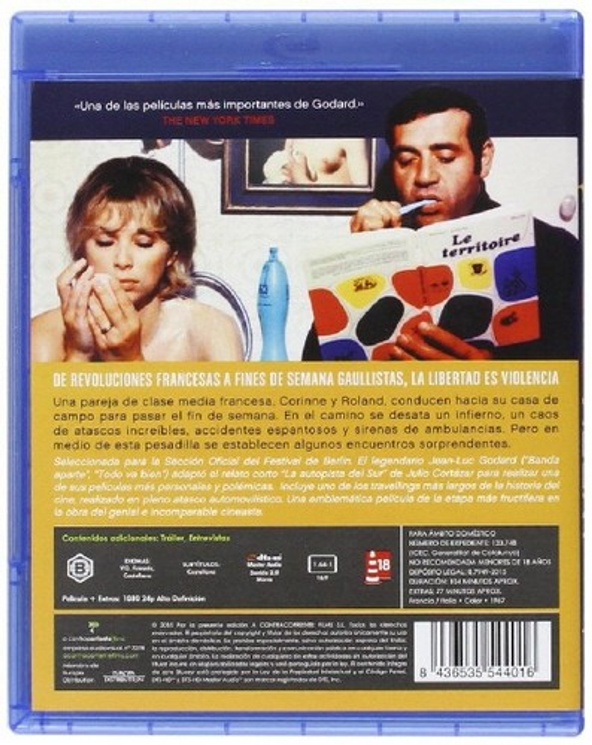 Portada de la película: Una pareja, un libro y una botella azul, promocionando 'Le territoire'.