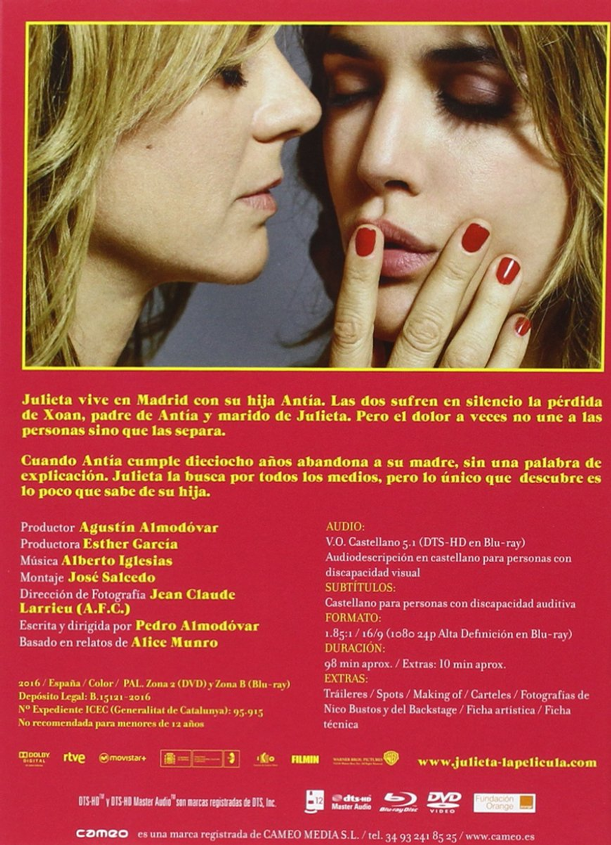 Portada de DVD de una película con dos mujeres enfrentadas. Acentos rojos.