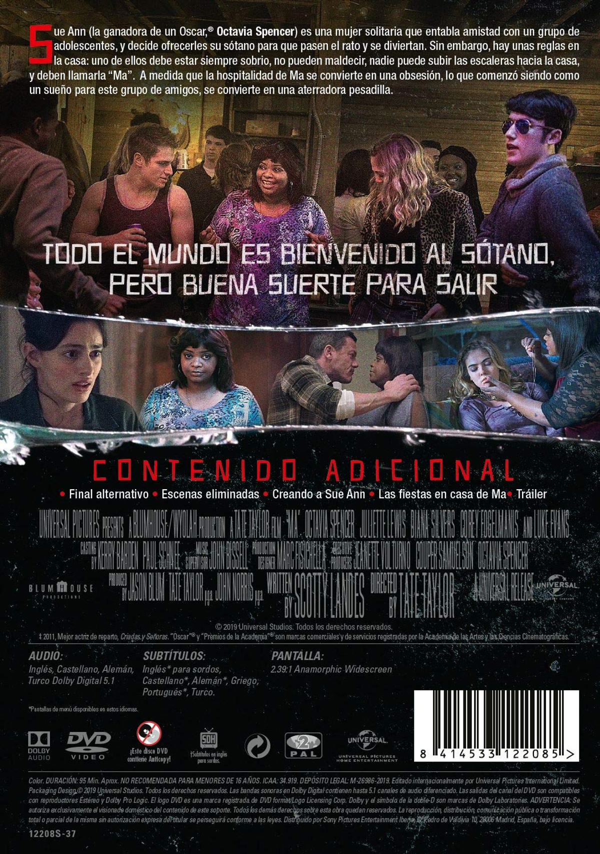 Contraportada del DVD. Gente mirando hacia una casa. Texto en español en la contraportada.