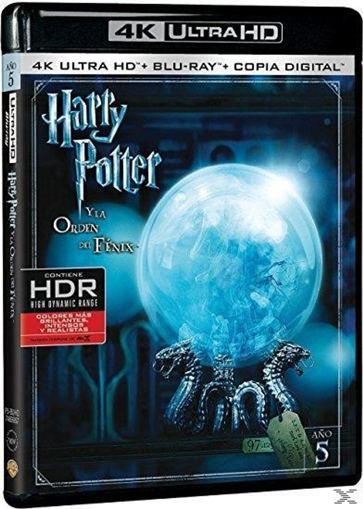 Caja Blu-ray: Orbe, serpientes y título 'Harry Potter'.