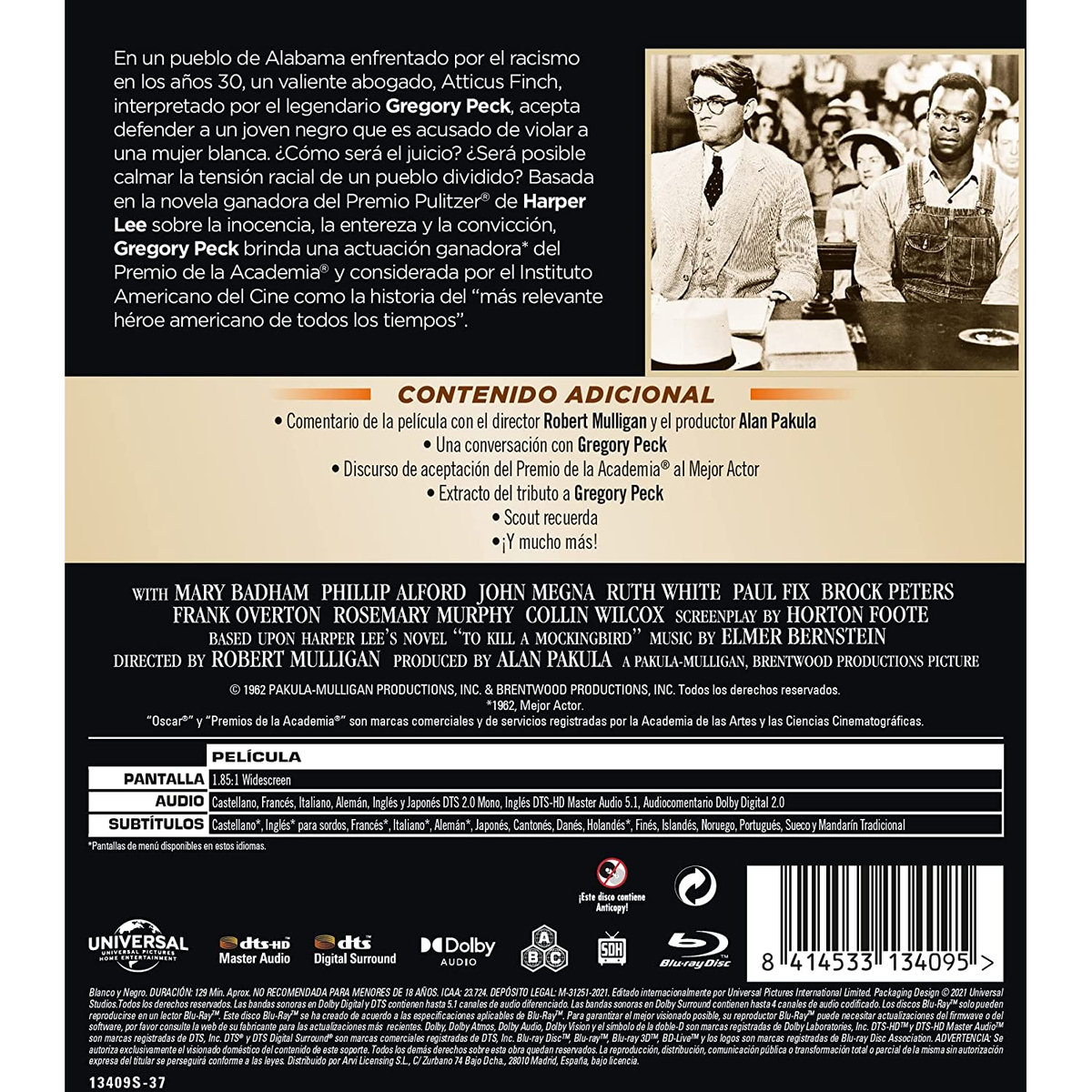 Portada de DVD de 'Matar a un ruiseñor' con texto y nombres.
