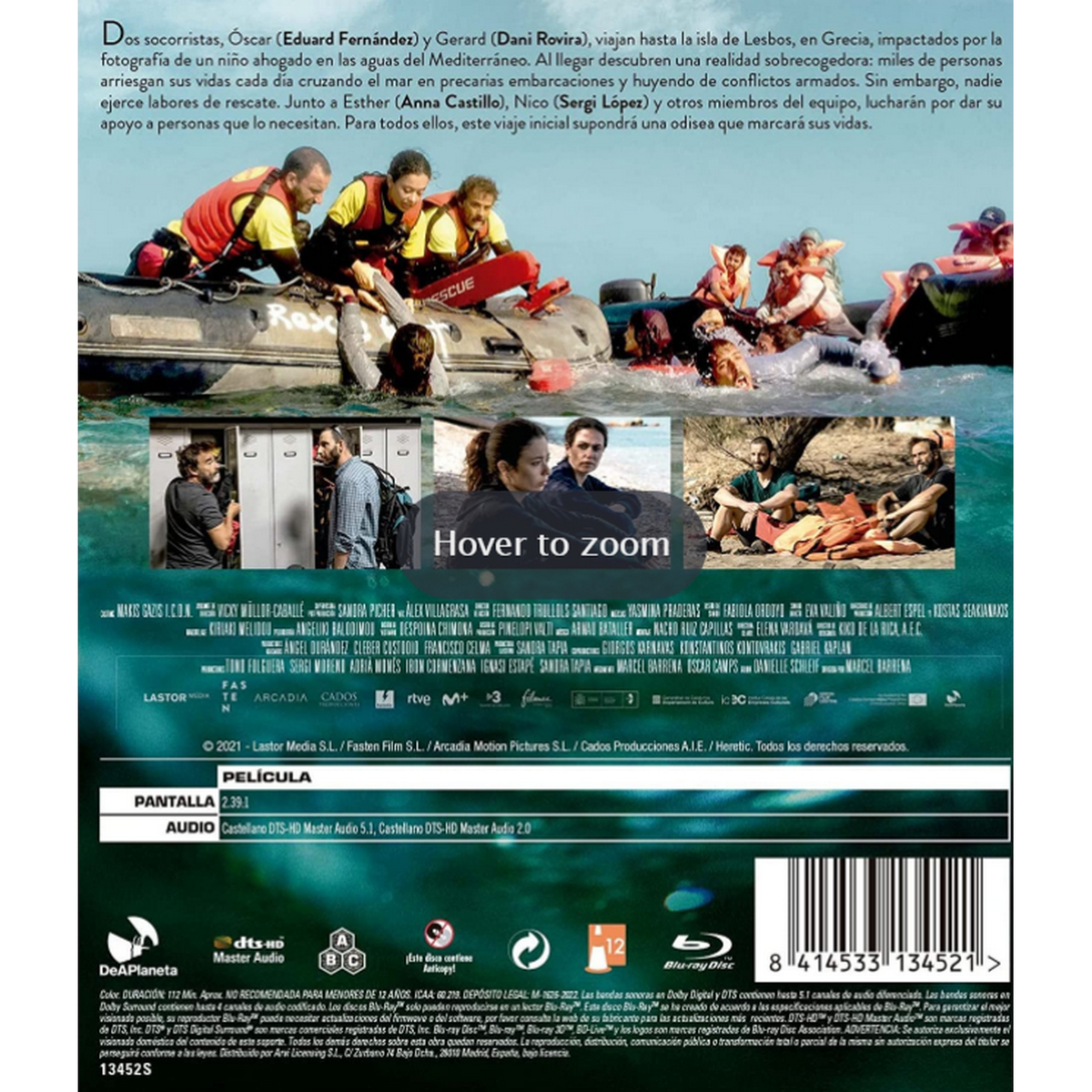 Portada de la película que muestra a personas en un bote con el mar y el cielo de fondo. Título: 'Les Secouristes'.