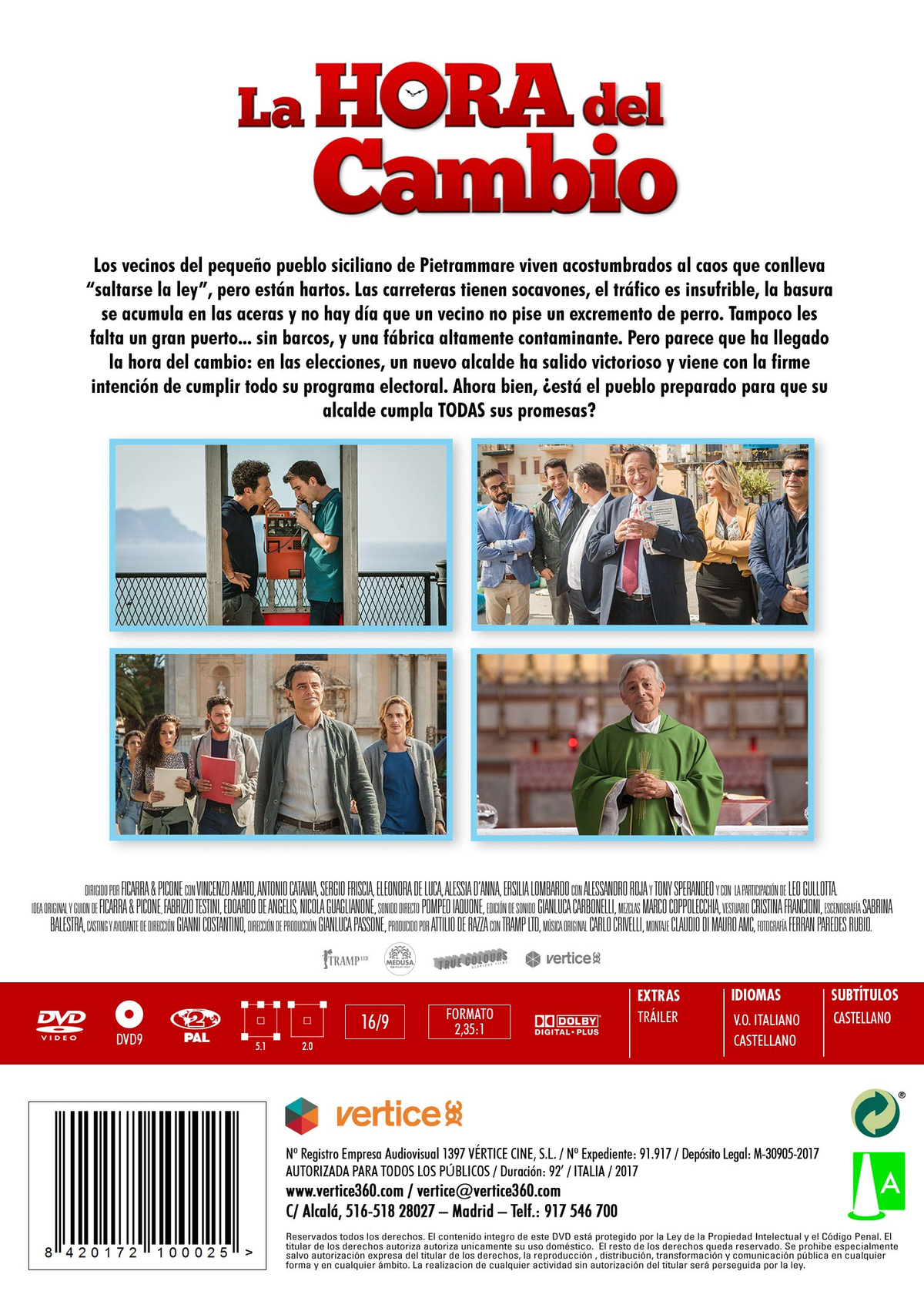 Funda de DVD de 'La Hora del Cambio' con actores. Se muestran escenas de la película. El título es visible.