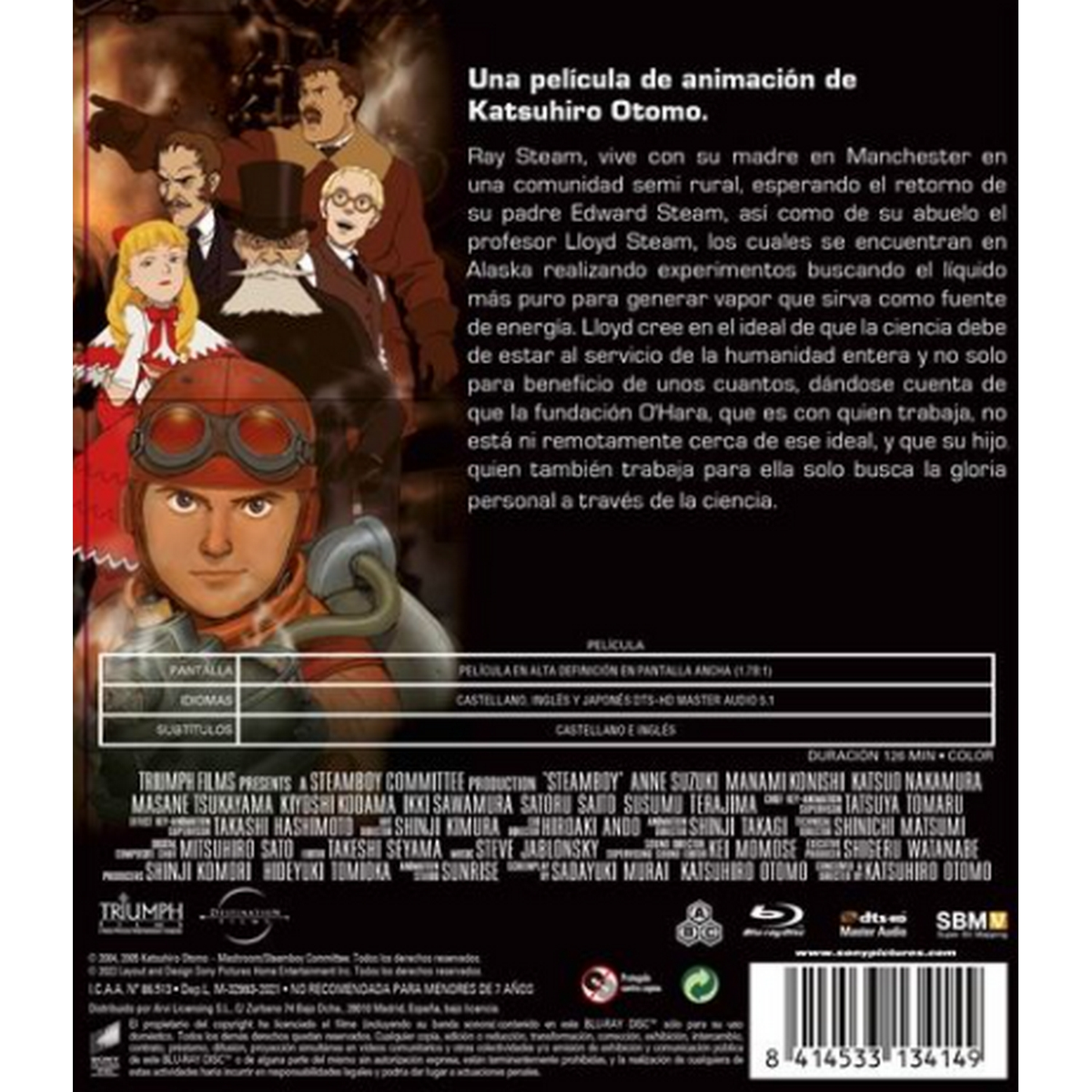 Portada de DVD de una película animada. Un joven en primer plano.