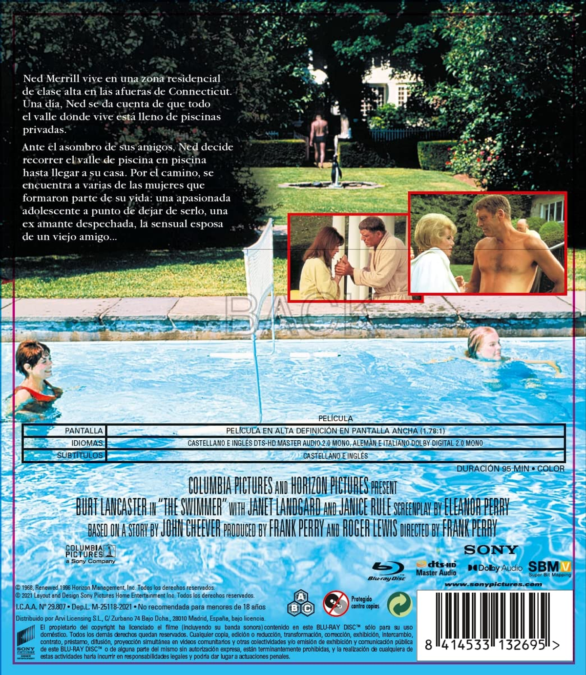 Portada de DVD de 'El nadador' que representa una escena de piscina.