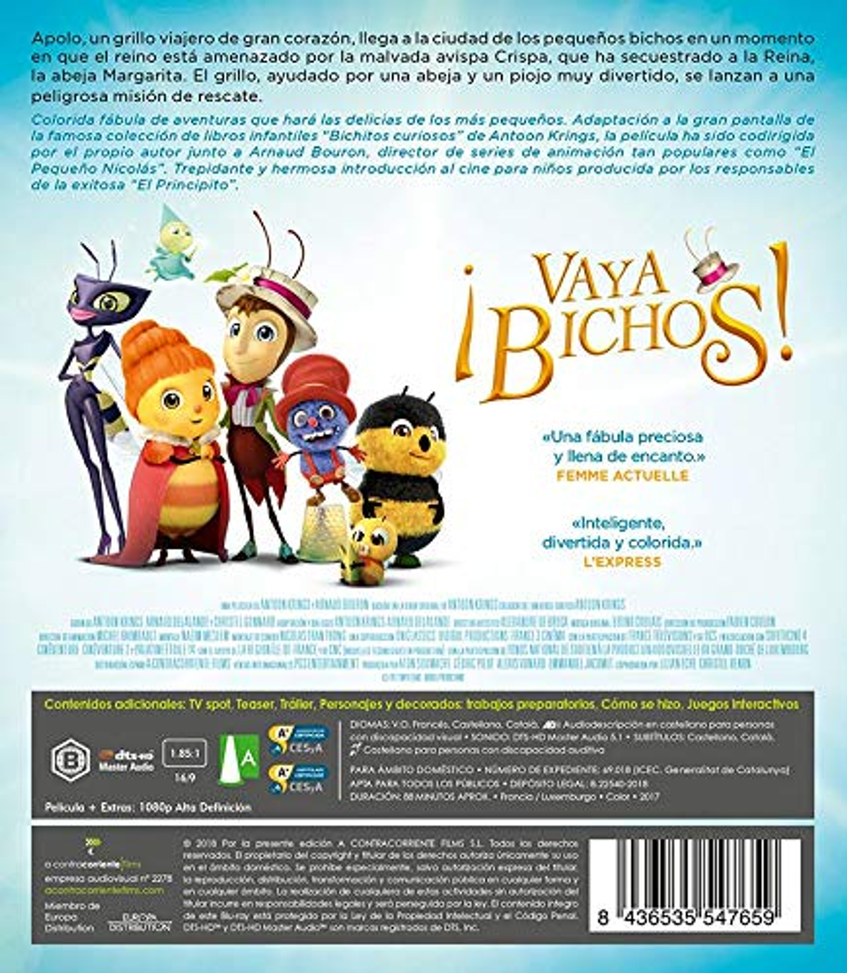 Portada DVD de 'Vaya Bichos!', personajes de dibujos animados, coloridos, con texto sobre la película.